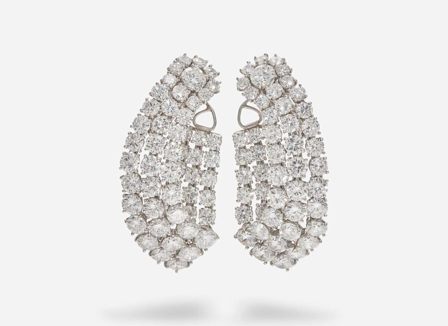 A Pair of Harry Winston Platinum and Diamond Earrings Harry Winston