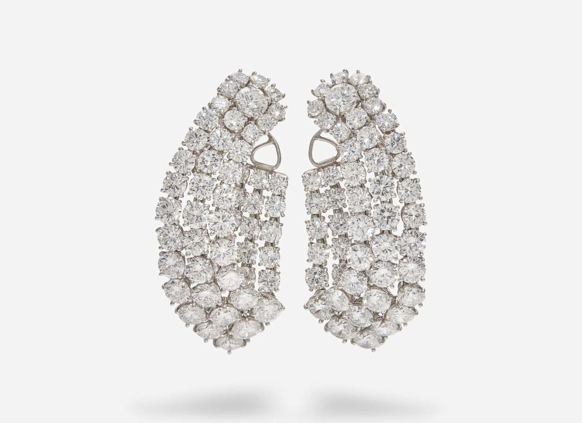 A Pair of Harry Winston Platinum and Diamond Earrings Harry Winston