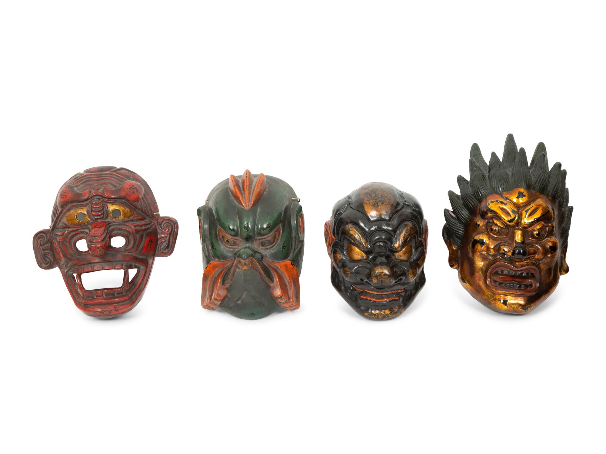 A Group of Four Japanese Lacquer Masks