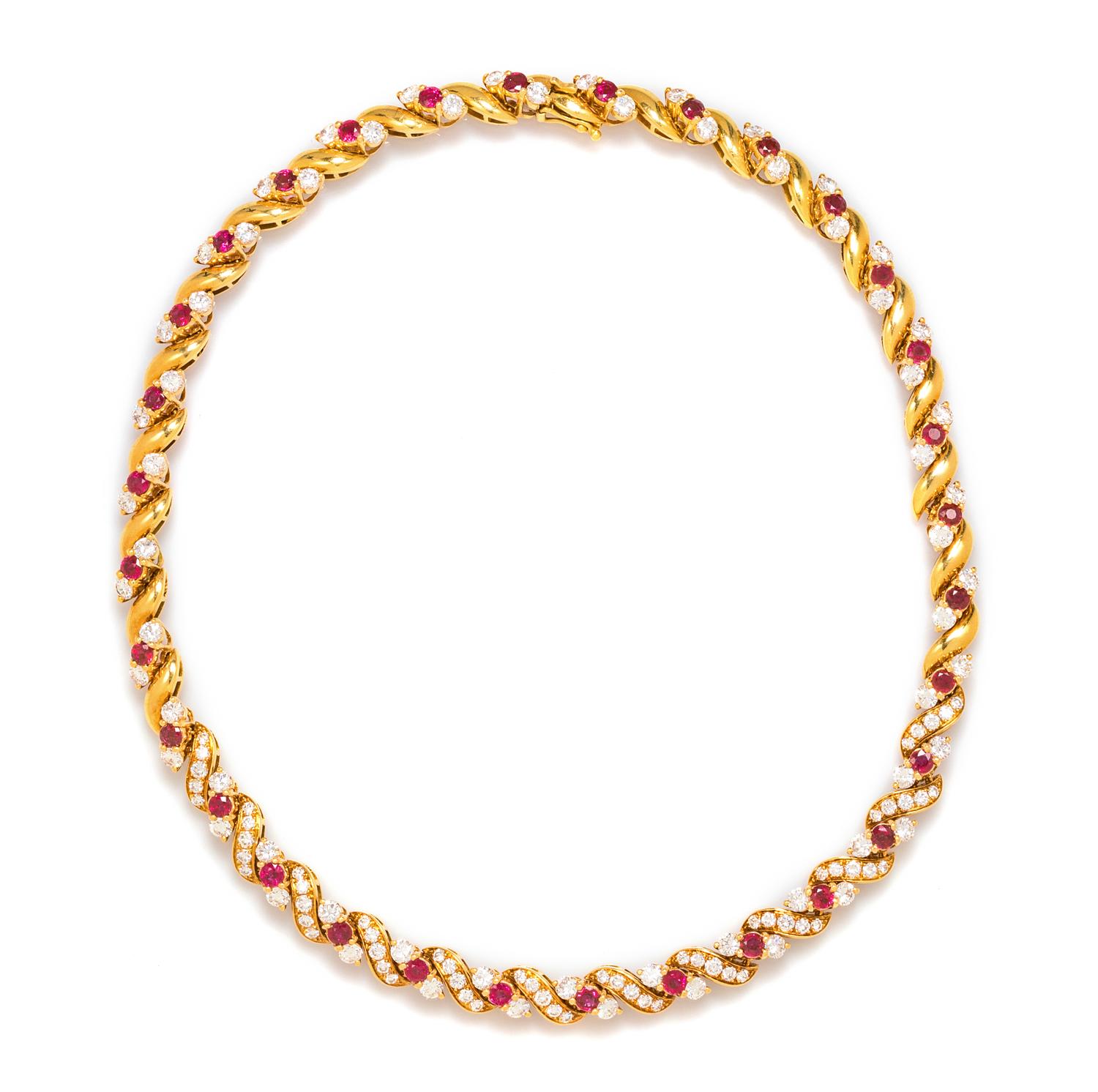 An 18 Karat Yellow Gold, Ruby and Diamond Necklace, Chaumet, Paris, 34.10 dwts.