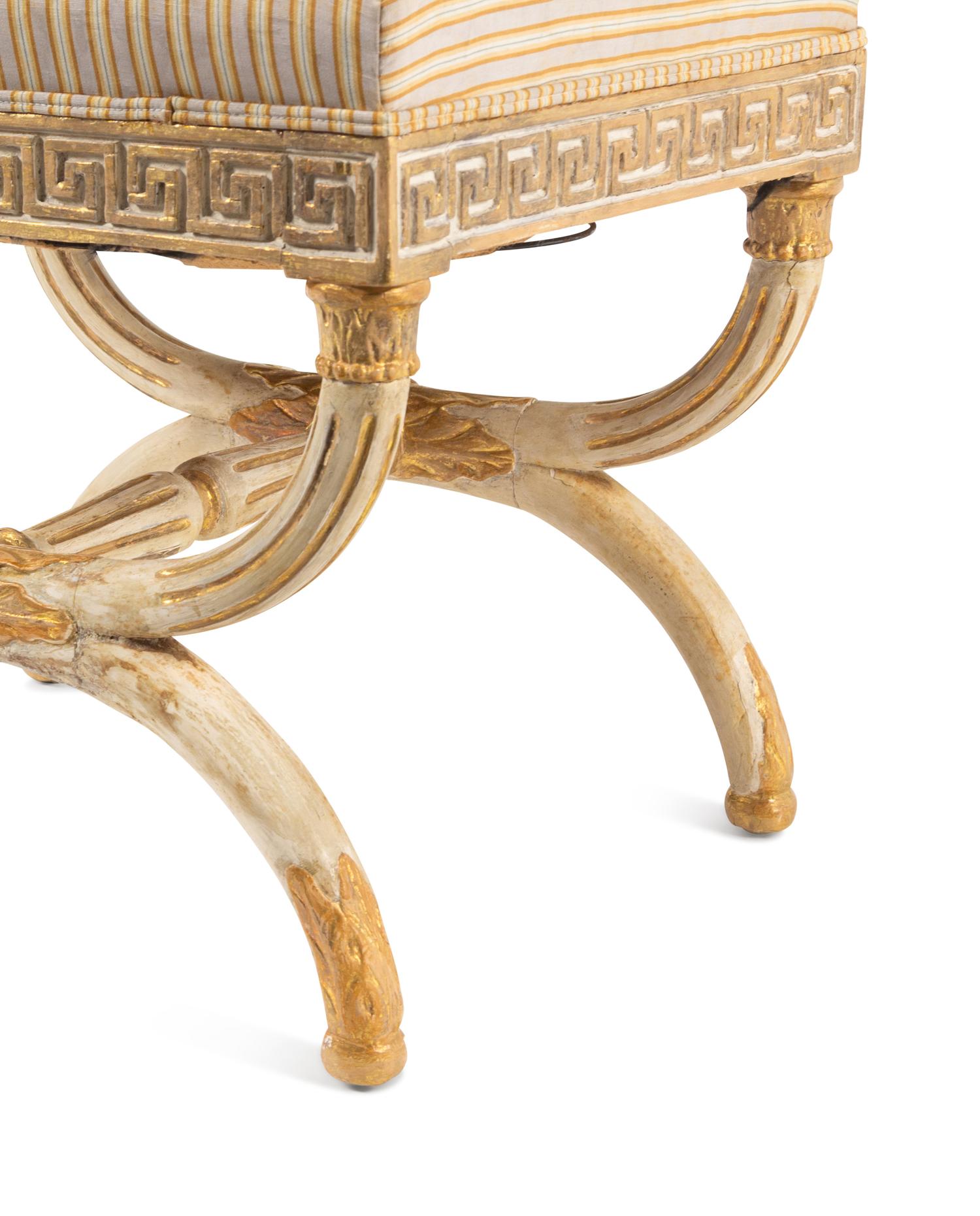 A North European Neoclassical Painted and Parcel-Gilt Stool