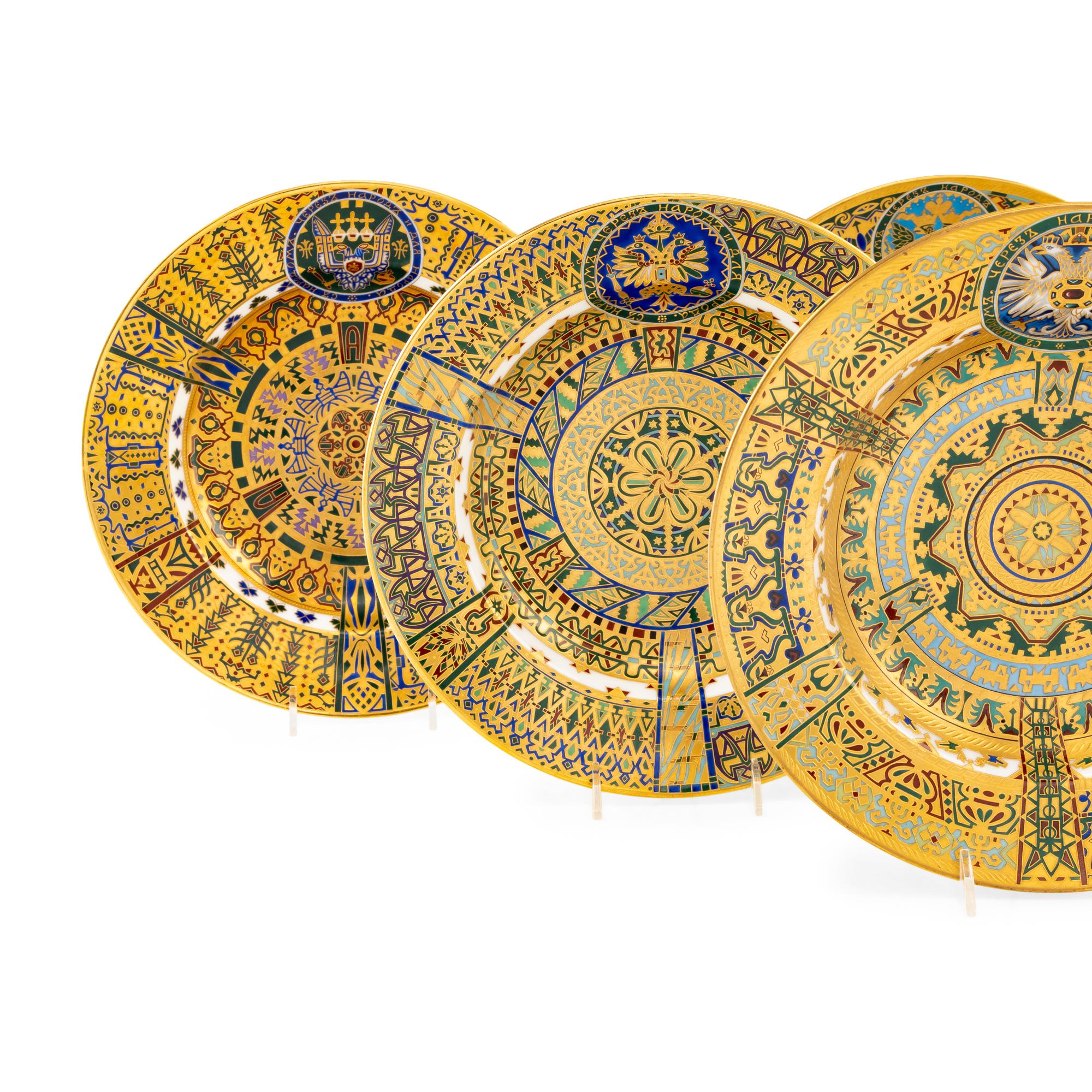 A Set of Six Kornilov Brothers Porcelain Soup Bowls