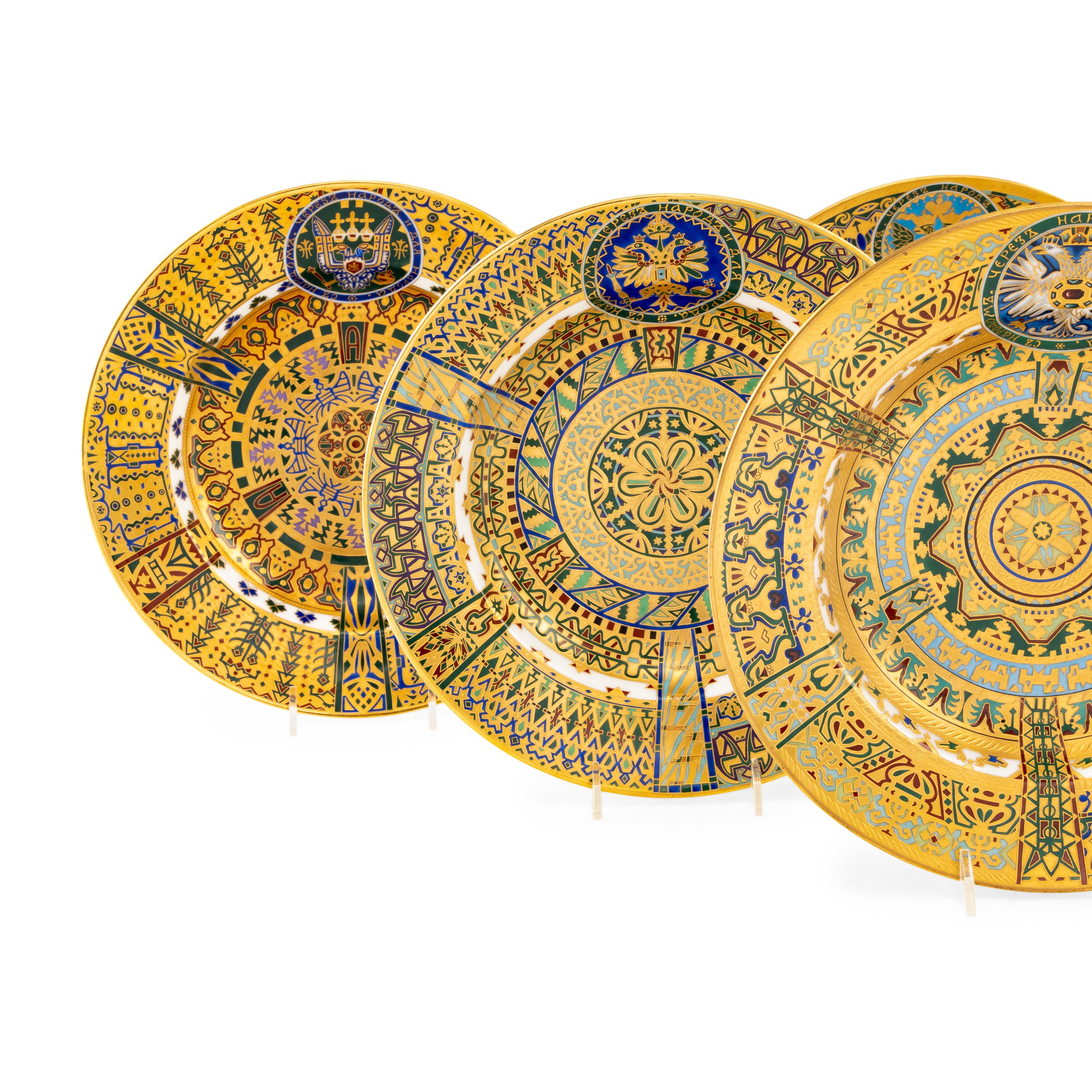 A Set of Six Kornilov Brothers Porcelain Soup Bowls