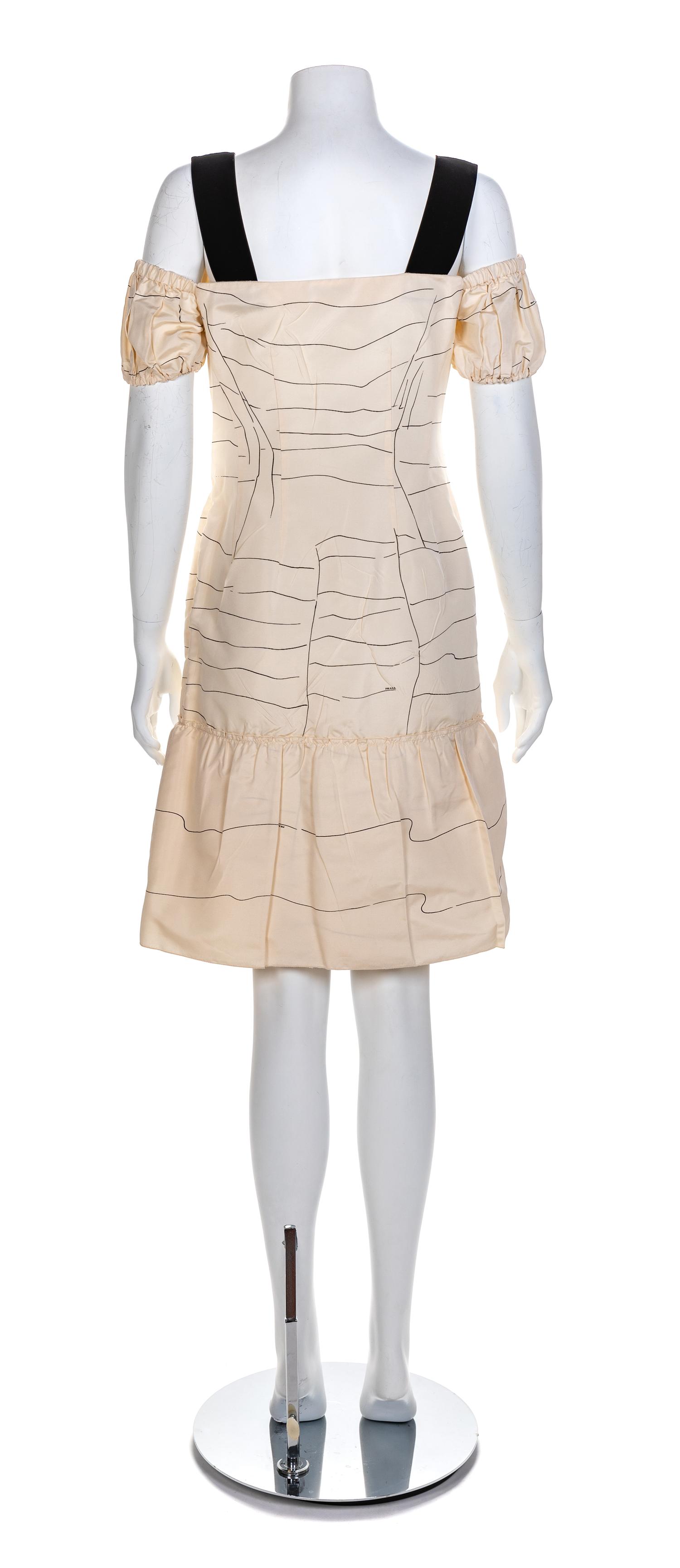 Prada Cream Off-the-Shoulder Strap Dress, 1990-2000s Size label: 40