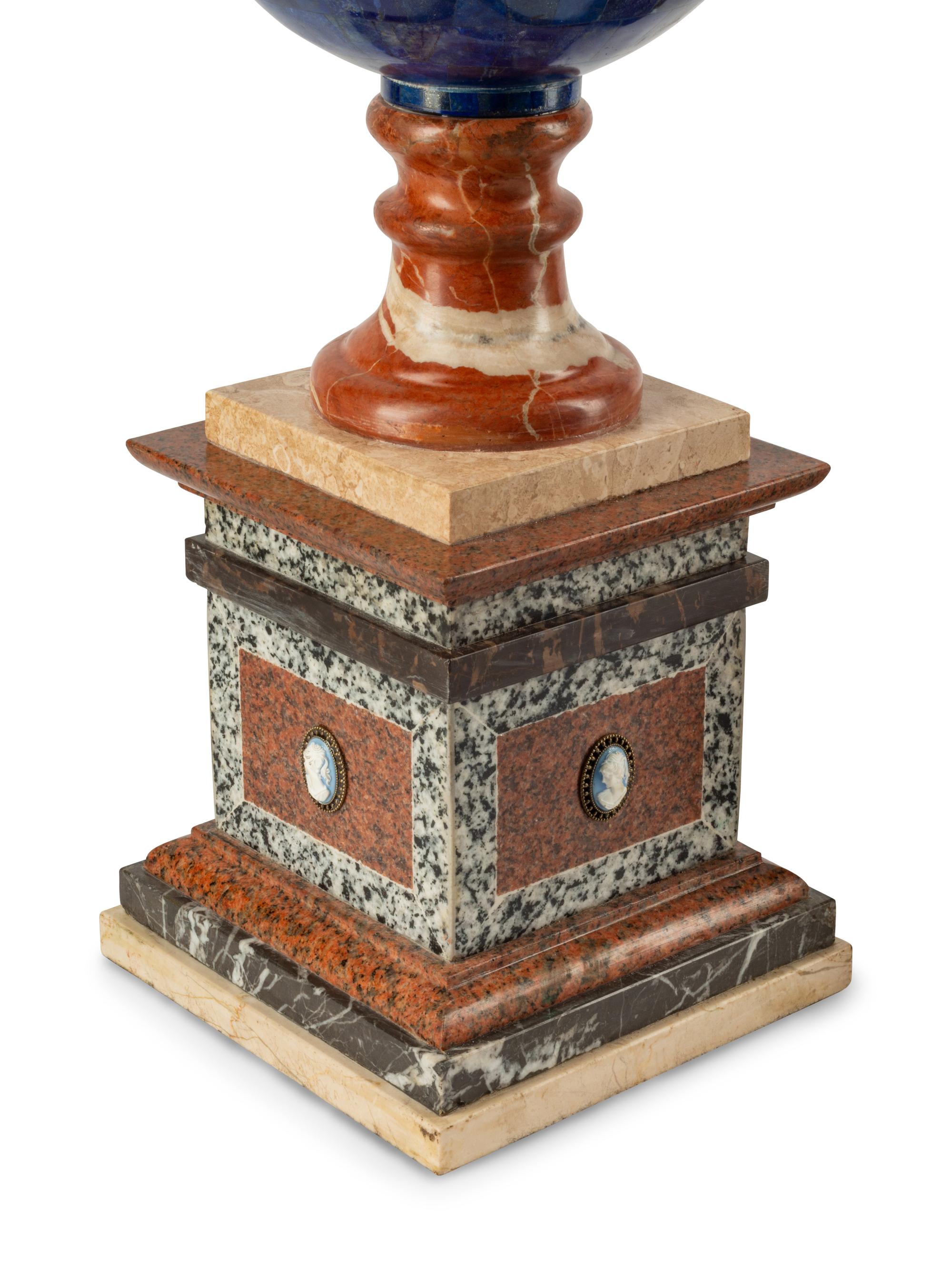 A Pair of Grand Tour Style Vari-Color Marble and Lapis Lazuli Table Ornaments