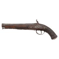 Fine Relief Carved Silver Mounted Spanish Percussion Miquelet Pistol Dated 1832