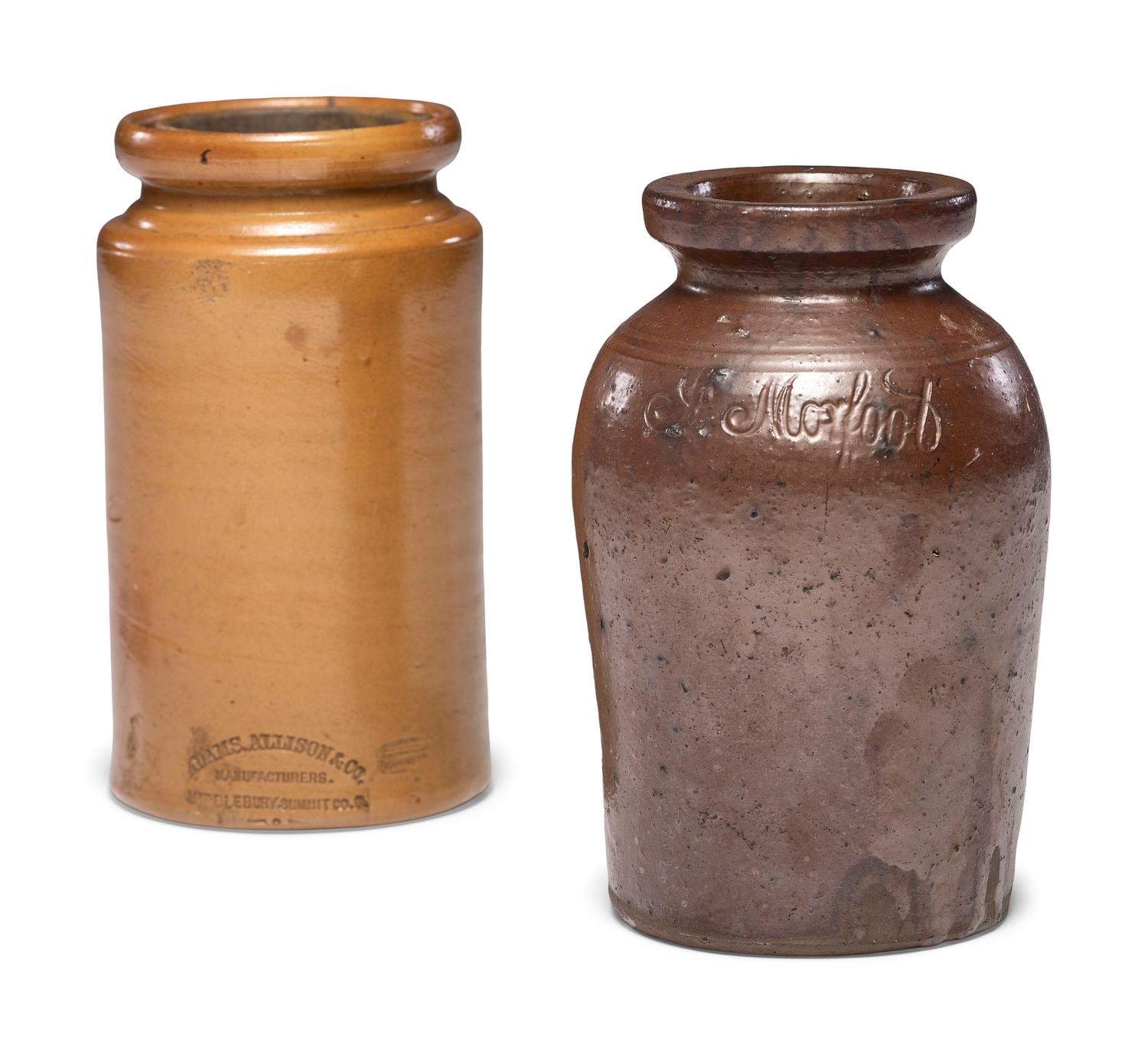 Two Stoneware Canning or Preserves Jars