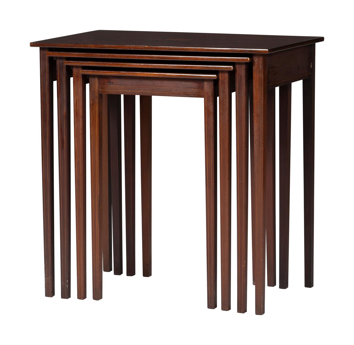 Four Floral Marquetry and String Inlaid Nested Tables