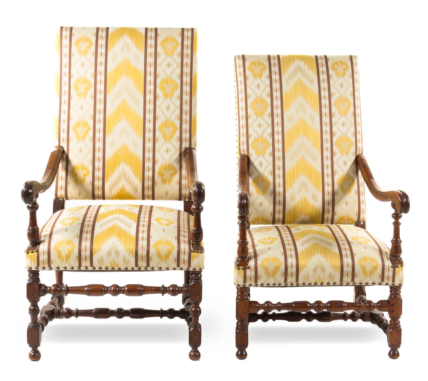 A Pair of Henry II Style Armchairs Height 47 3/4 inches.