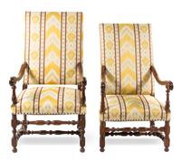 A Pair of Henry II Style Armchairs Height 47 3/4 inches.