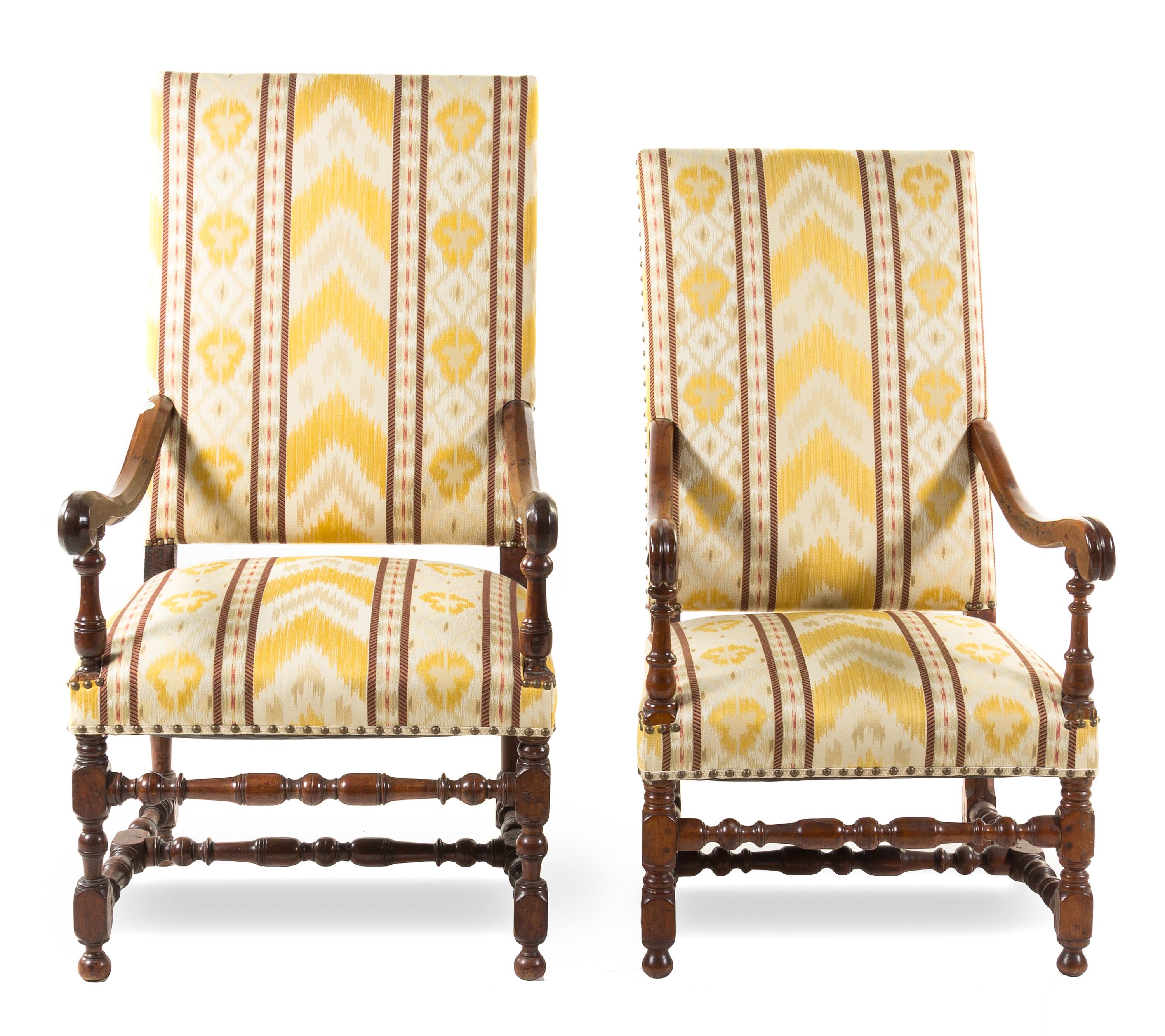 A Pair of Henry II Style Armchairs Height 47 3/4 inches.