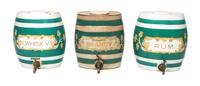 Three Porcelain Barrel Form Liquor Casks Height 13 inches