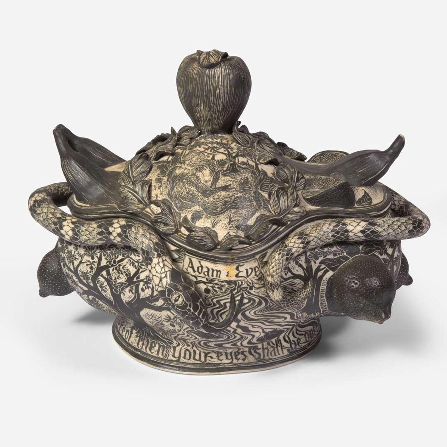 David Regan (American, b. 1964) "Adam & Eve" Sgraffito Decorated Tureen, USA, 1992