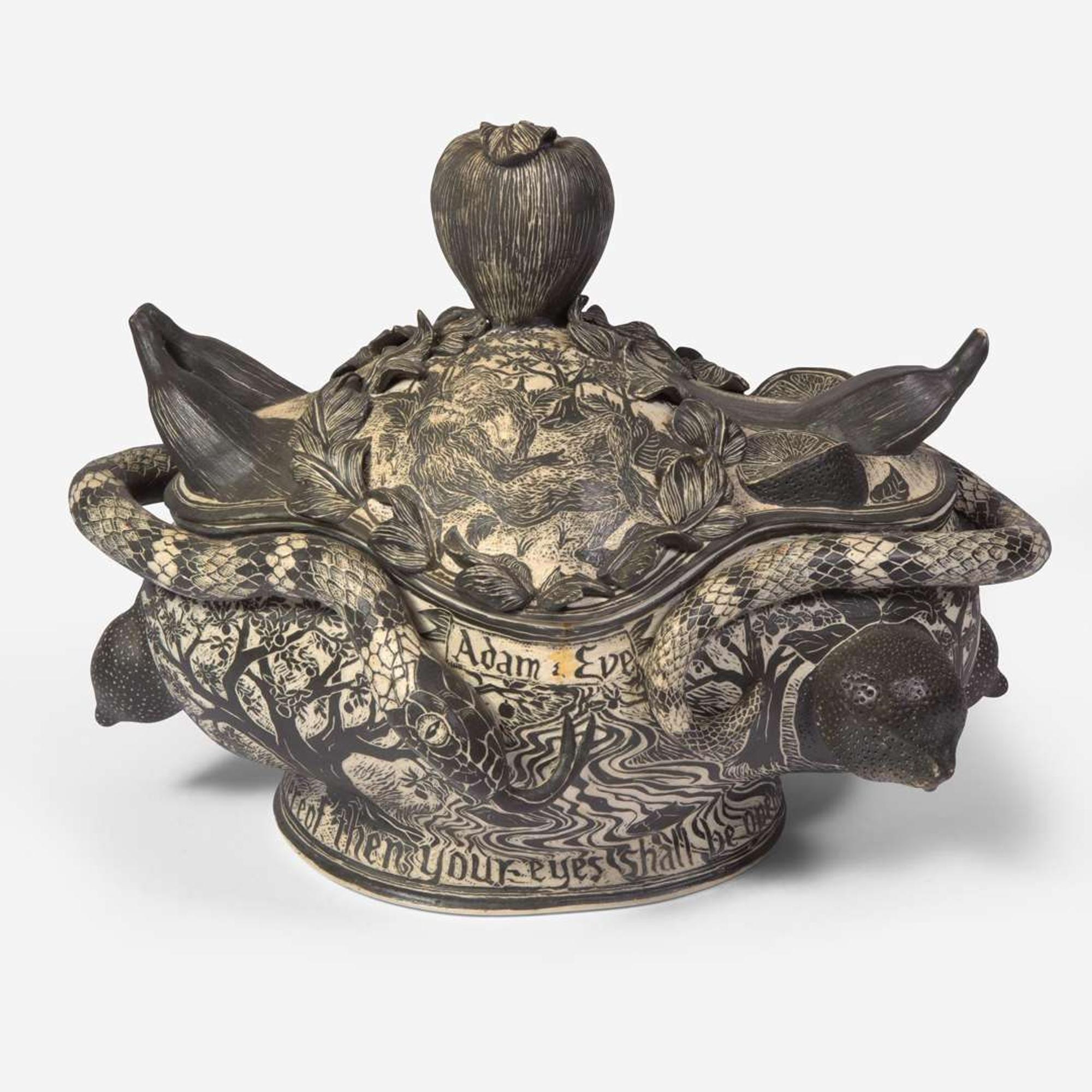 David Regan (American, b. 1964) "Adam & Eve" Sgraffito Decorated Tureen, USA, 1992
