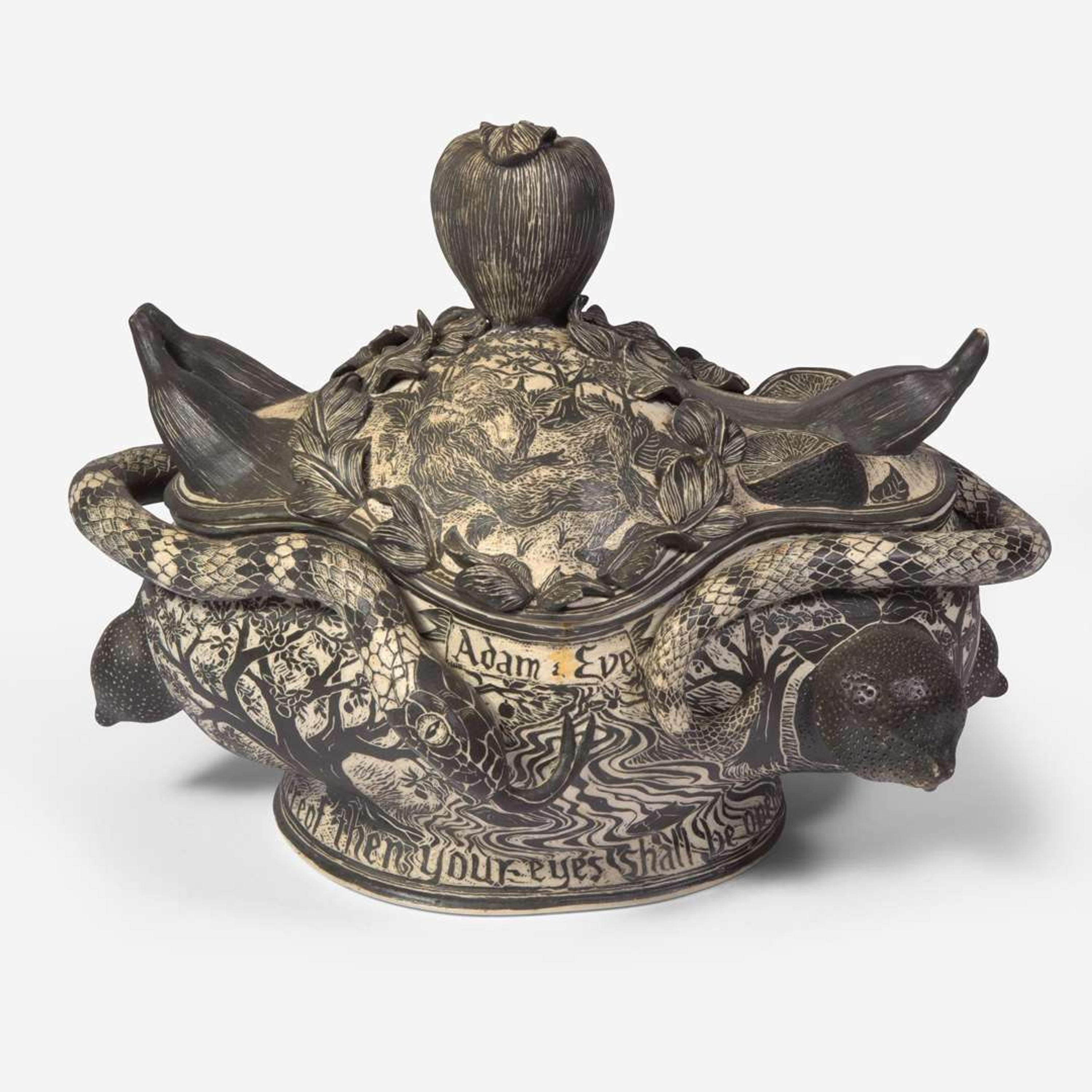 David Regan (American, b. 1964) "Adam & Eve" Sgraffito Decorated Tureen, USA, 1992