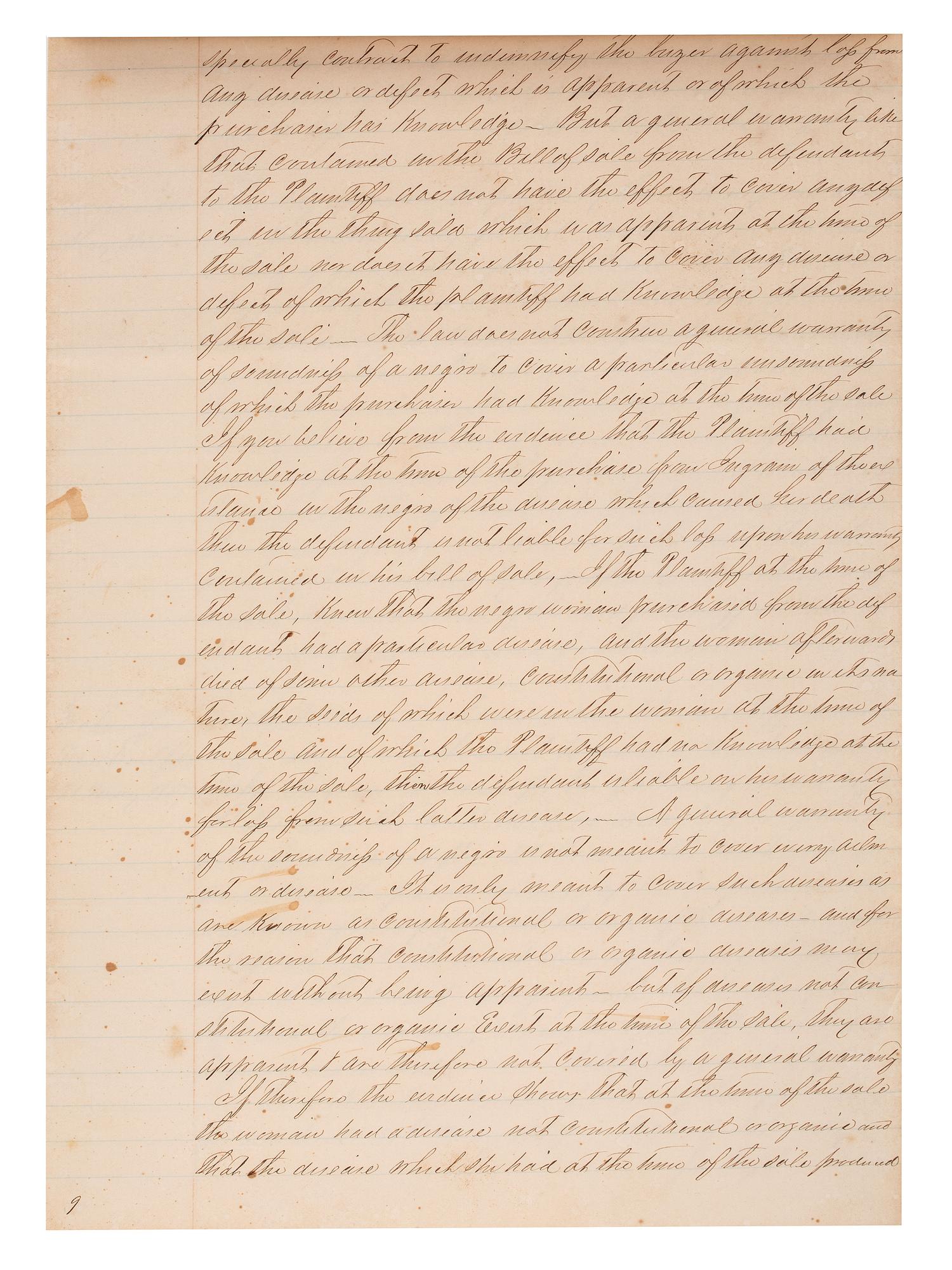 [SLAVERY & ABOLITION]. Manuscript court document related to the sale of an enslaved woman named "Frances," Fayette County, TX, 1857.