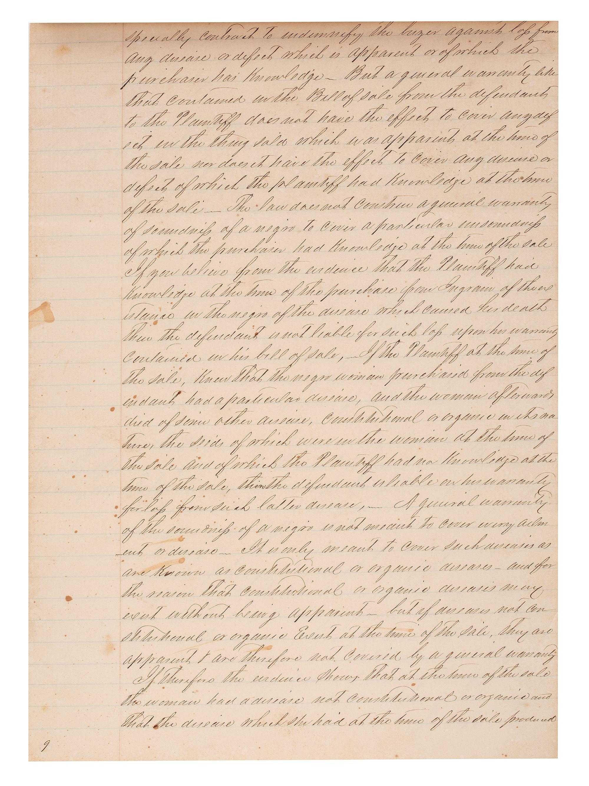 [SLAVERY & ABOLITION]. Manuscript court document related to the sale of an enslaved woman named "Frances," Fayette County, TX, 1857.