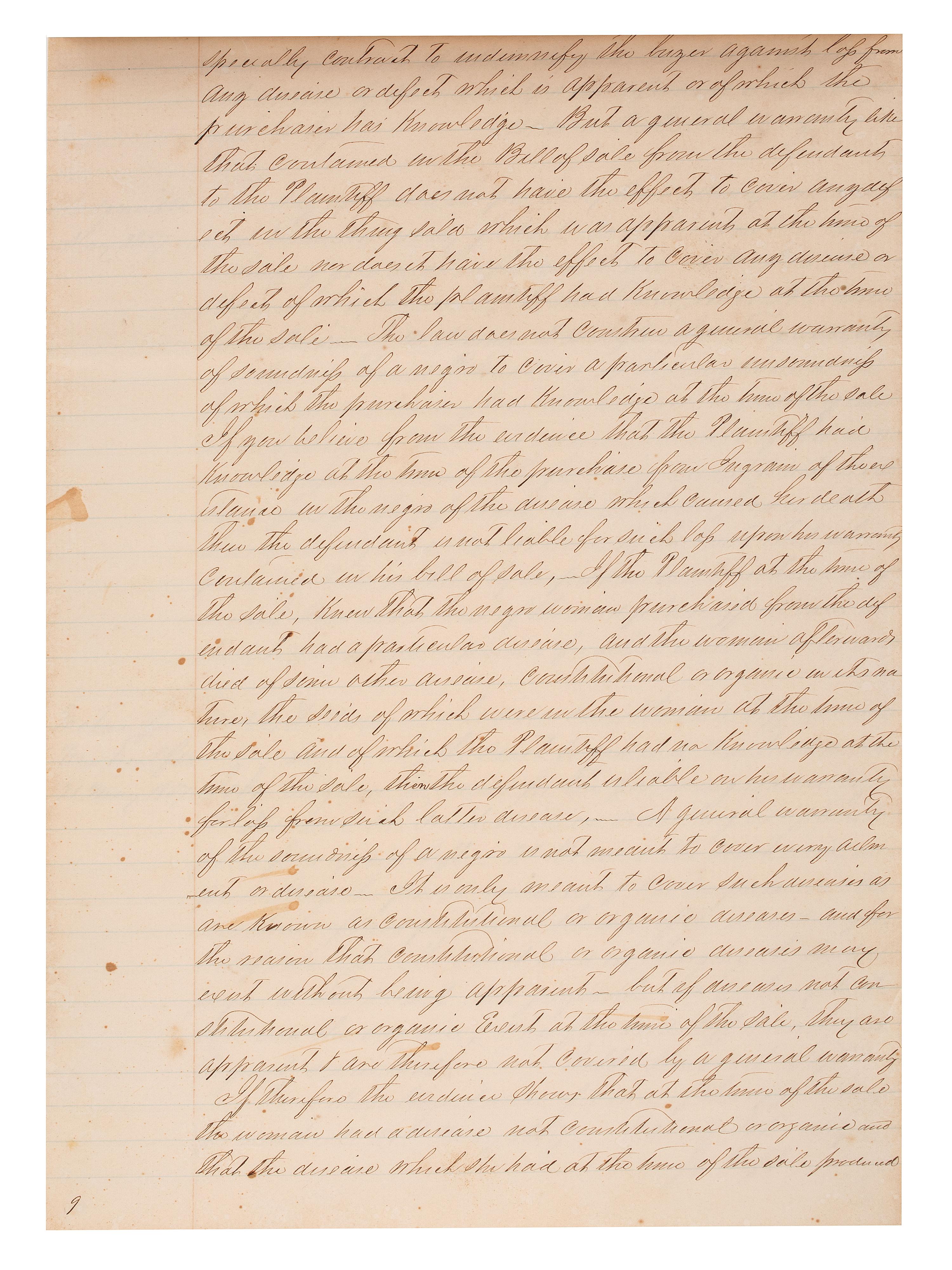 [SLAVERY & ABOLITION]. Manuscript court document related to the sale of an enslaved woman named "Frances," Fayette County, TX, 1857.