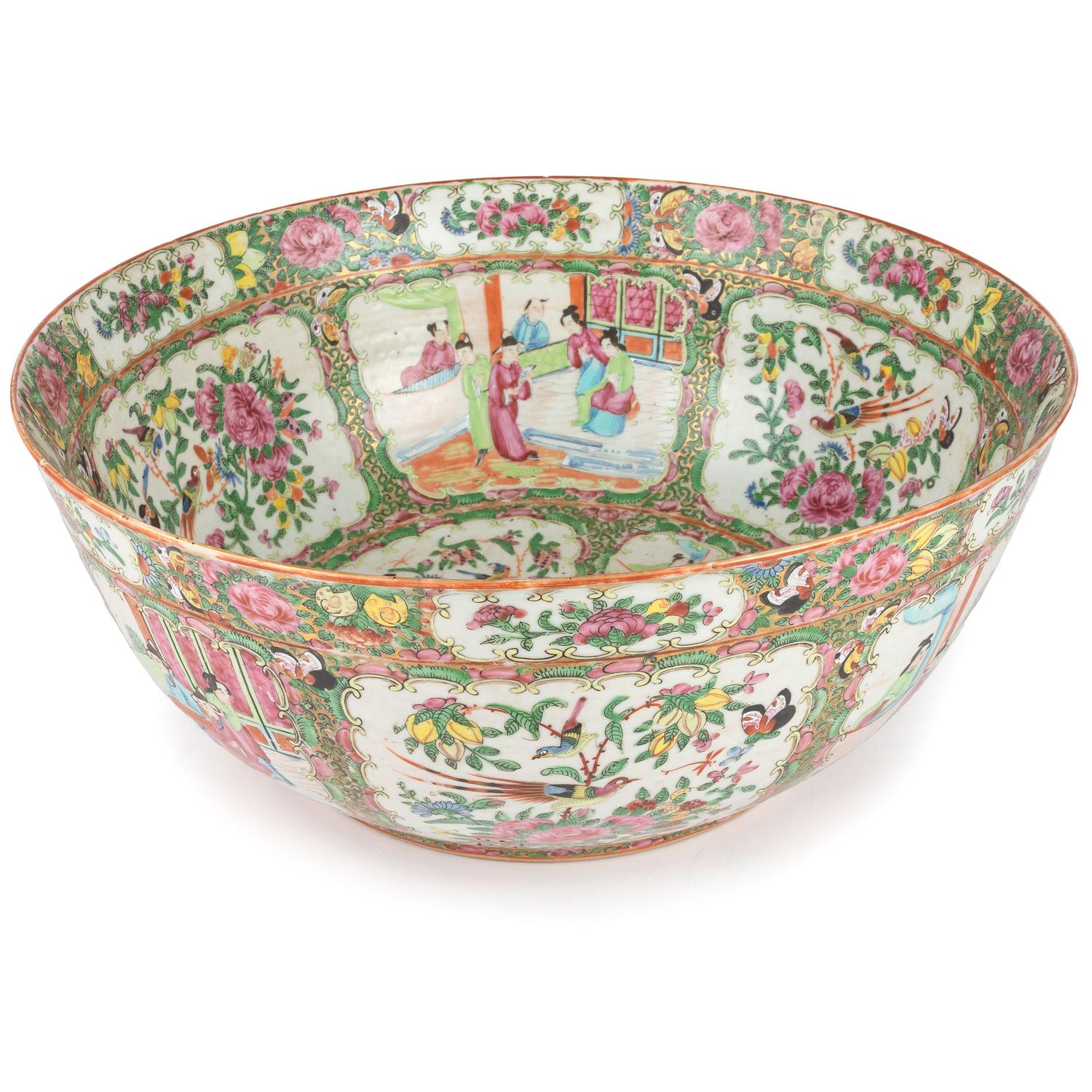 A Chinese Export Rose Medallion Punch Bowl