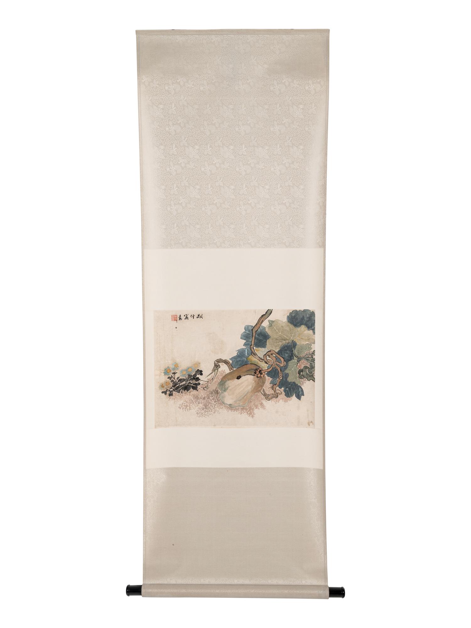 Two Chinese Hanging Scrolls Depicting Flowers and Plants