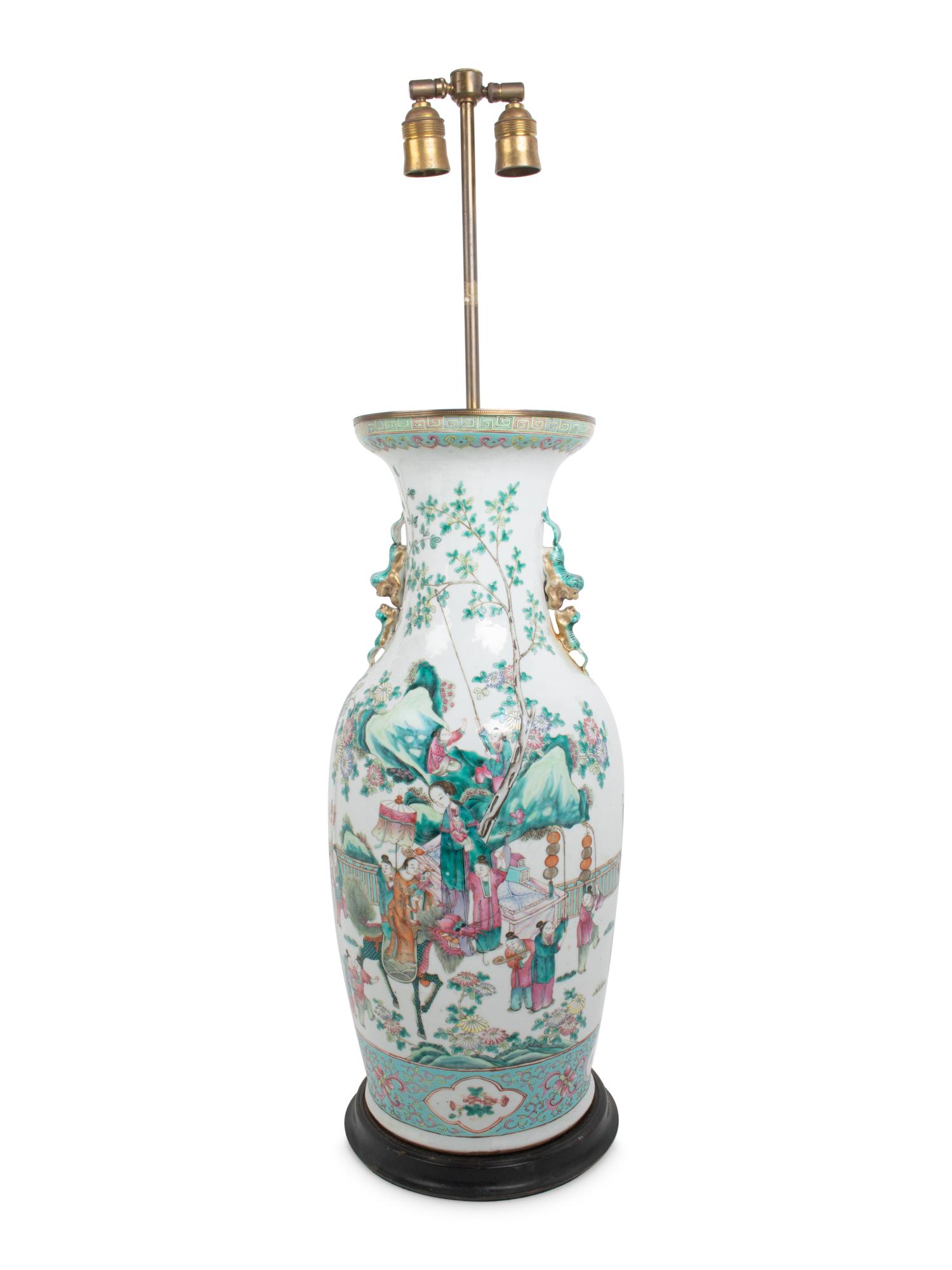 A Large Famille Rose Porcelain Vase Mounted as a Lamp