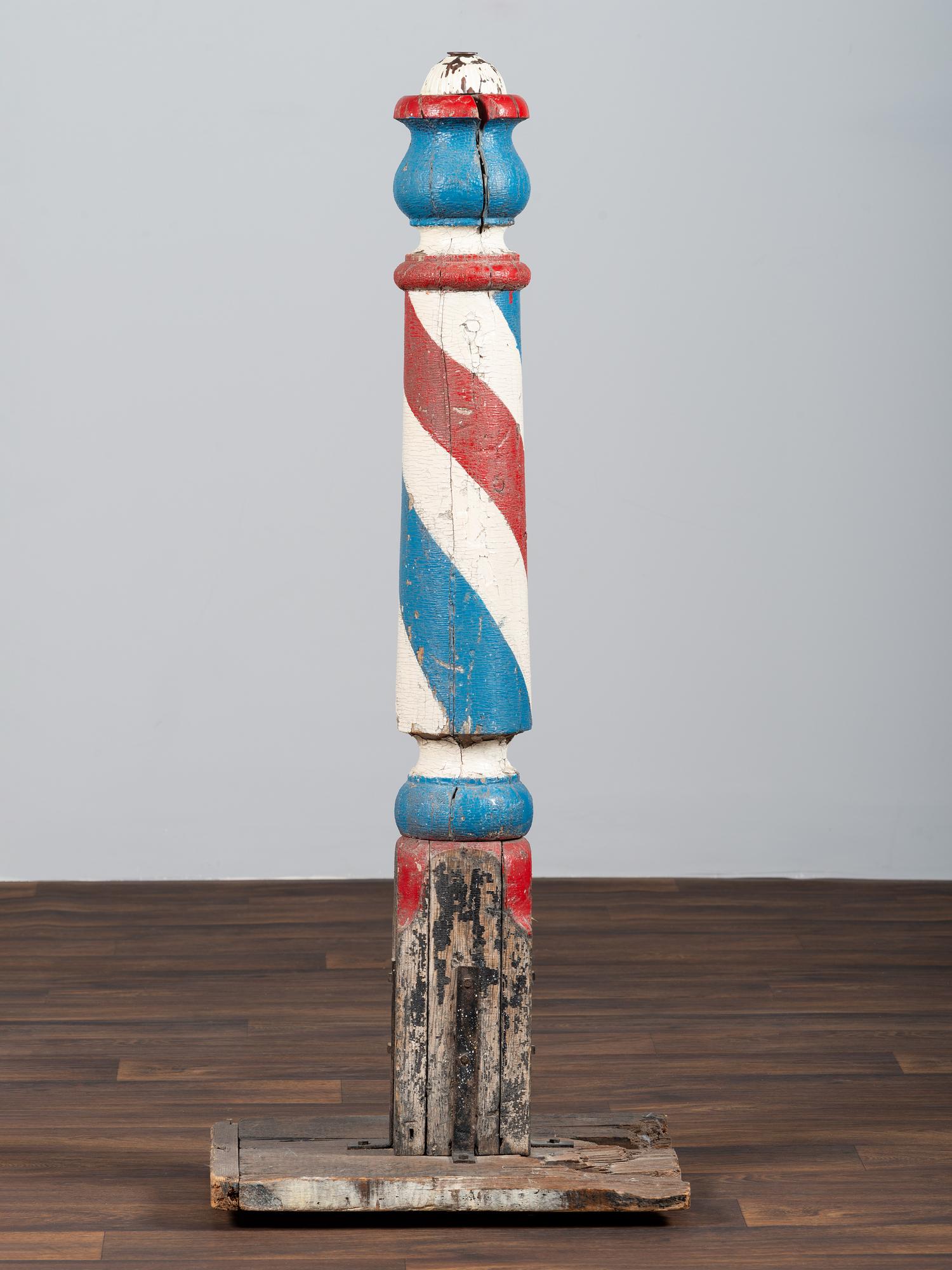 A Turned and Painted Wood Barber Pole Shop Sign