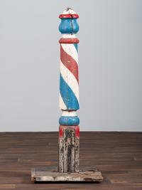 A Turned and Painted Wood Barber Pole Shop Sign