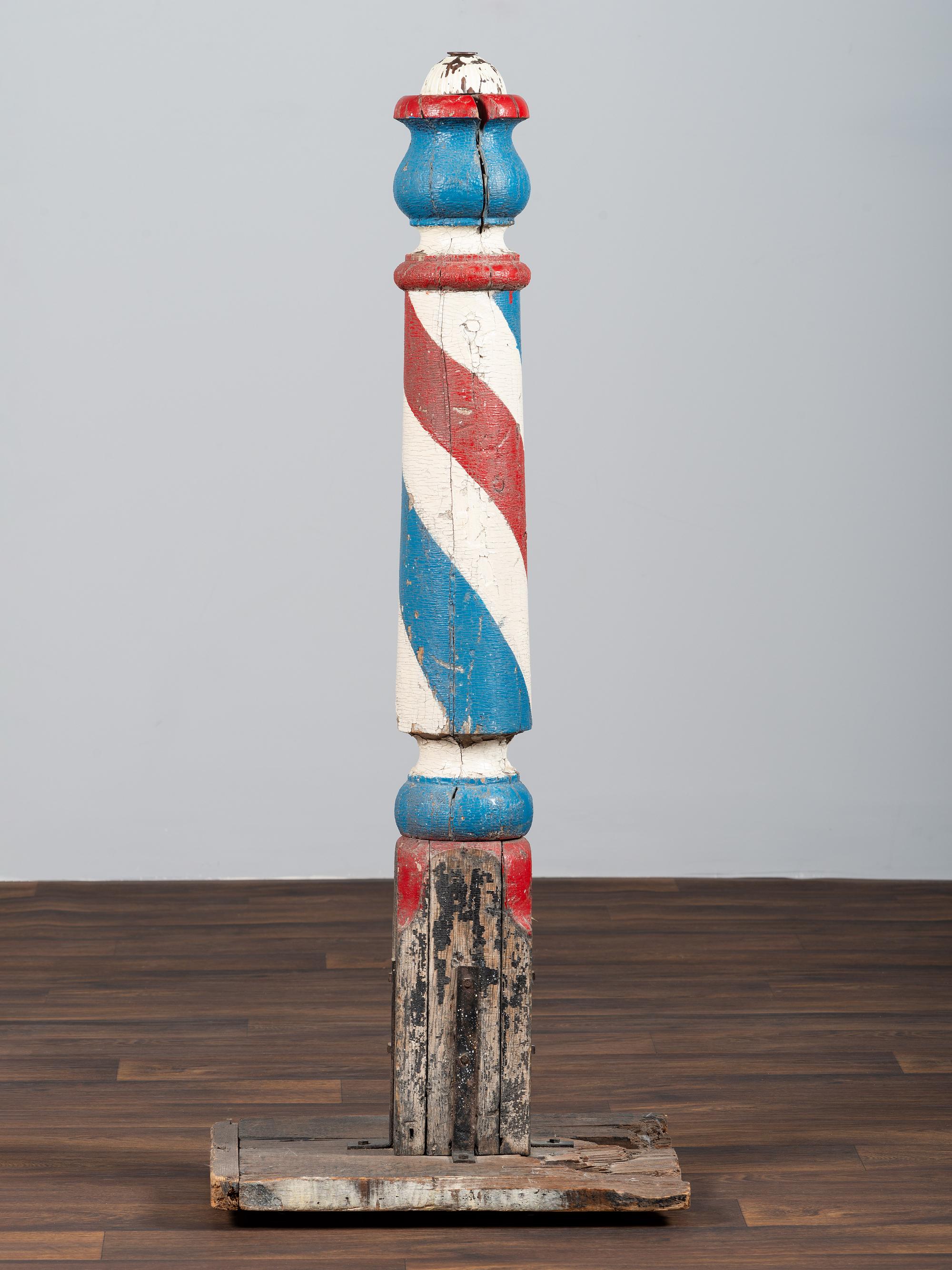 A Turned and Painted Wood Barber Pole Shop Sign