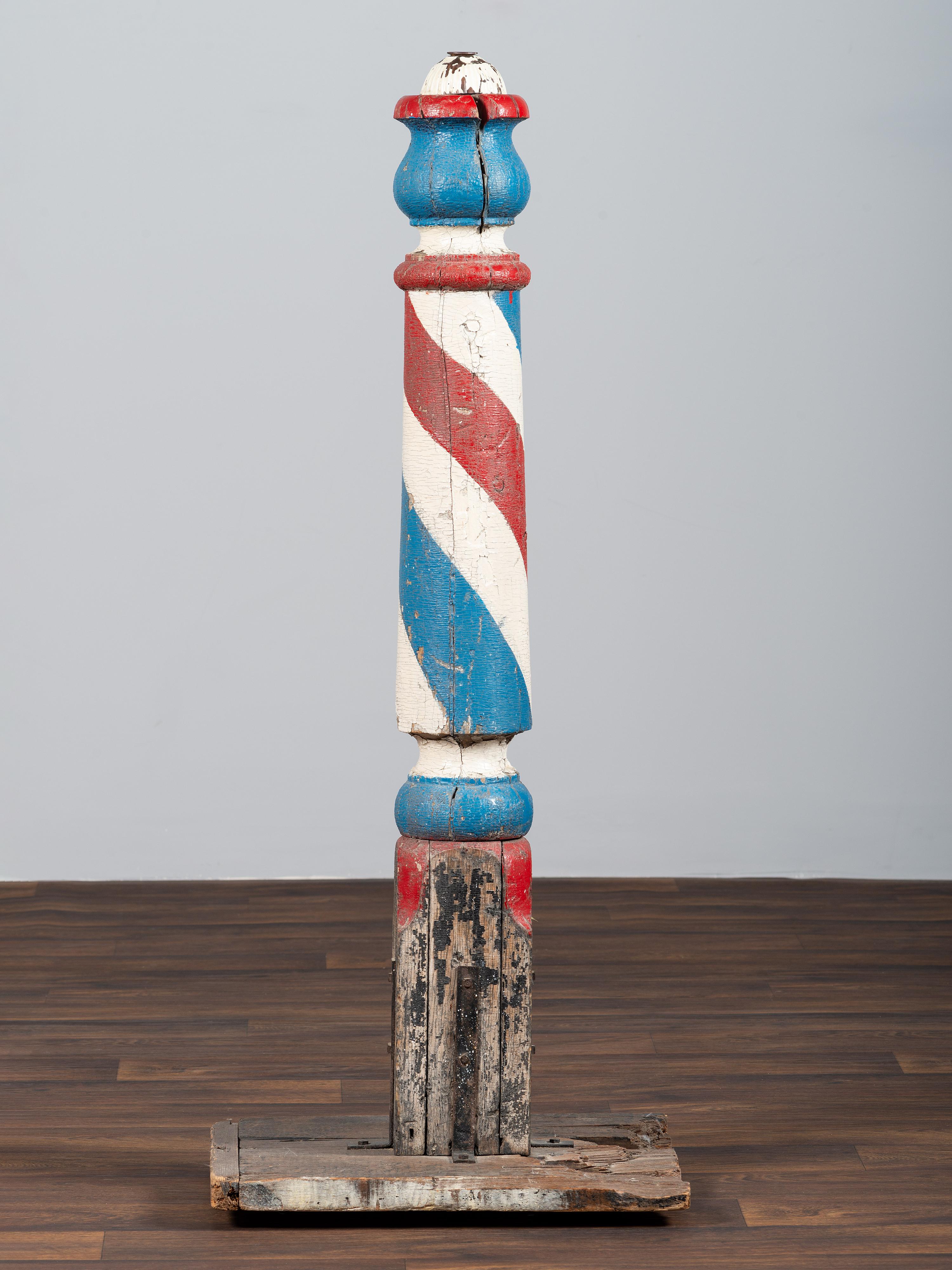 A Turned and Painted Wood Barber Pole Shop Sign