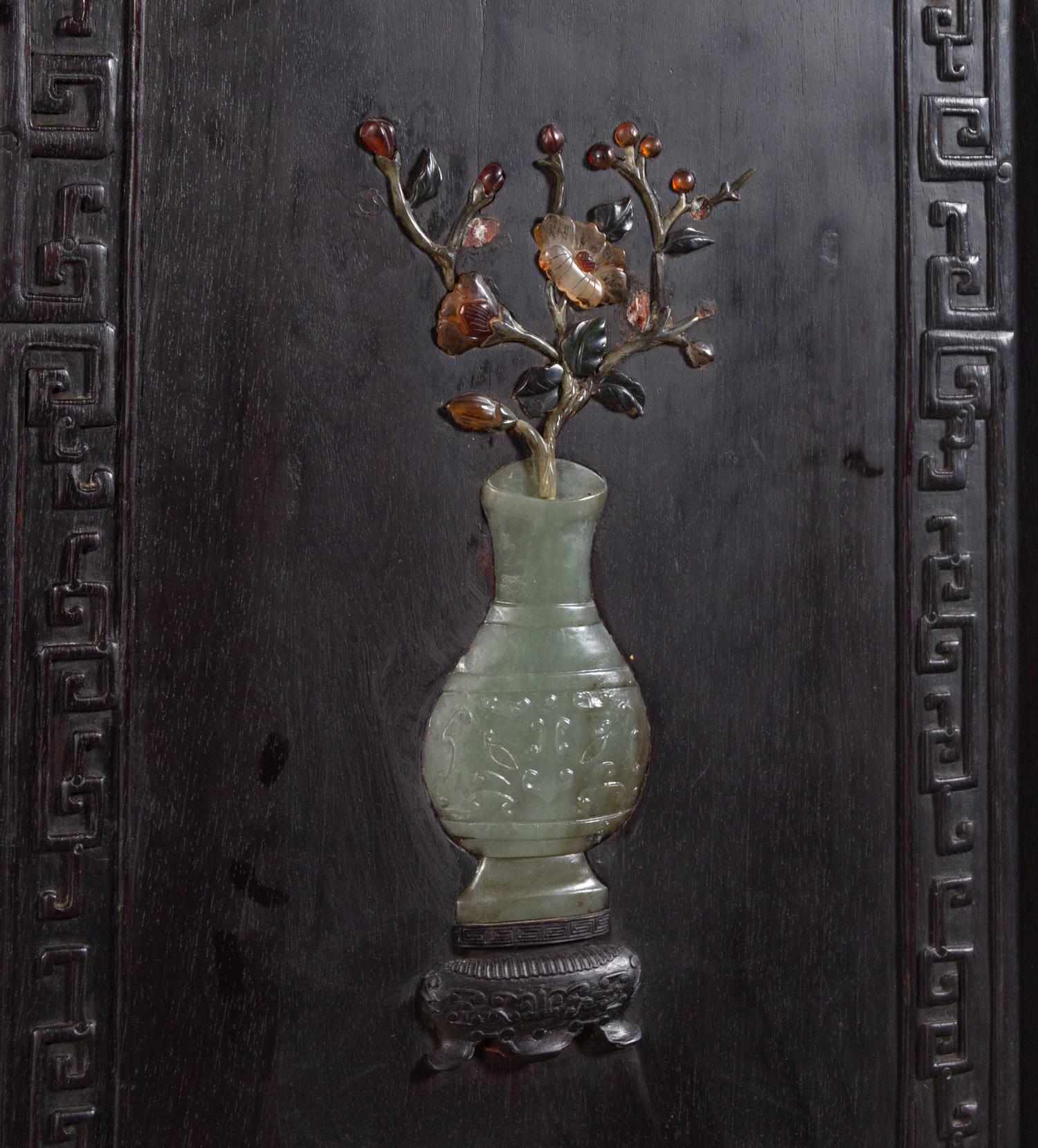 A Chinese Jade and Hardstone Inset Hardwood Compound Cabinet, Dingxianggui