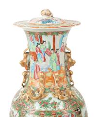 A Pair of Rose Medallion Porcelain Lidded Vases