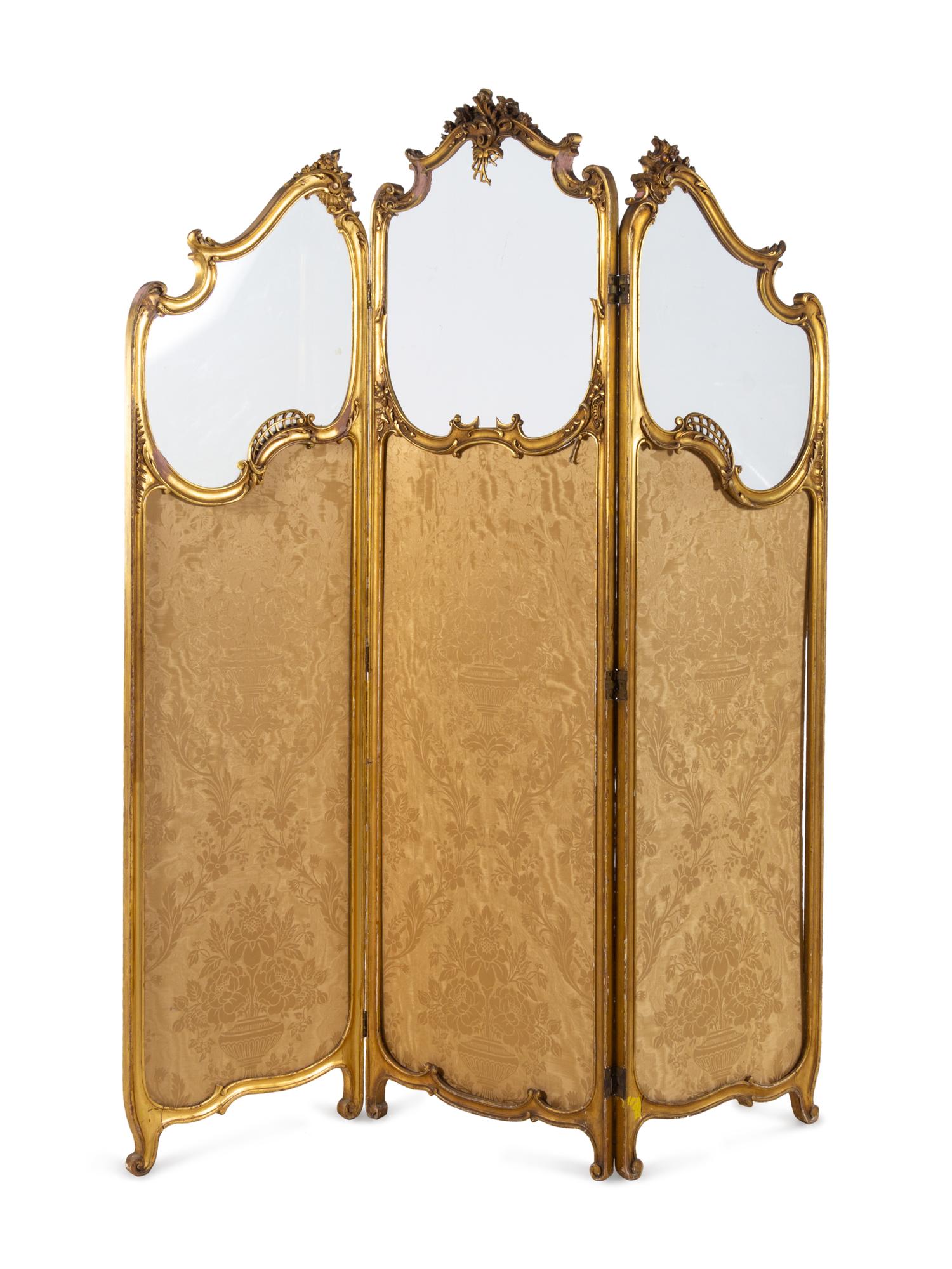 A Louis XV Style Giltwood Three-Panel Floor Screen