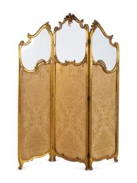 A Louis XV Style Giltwood Three-Panel Floor Screen