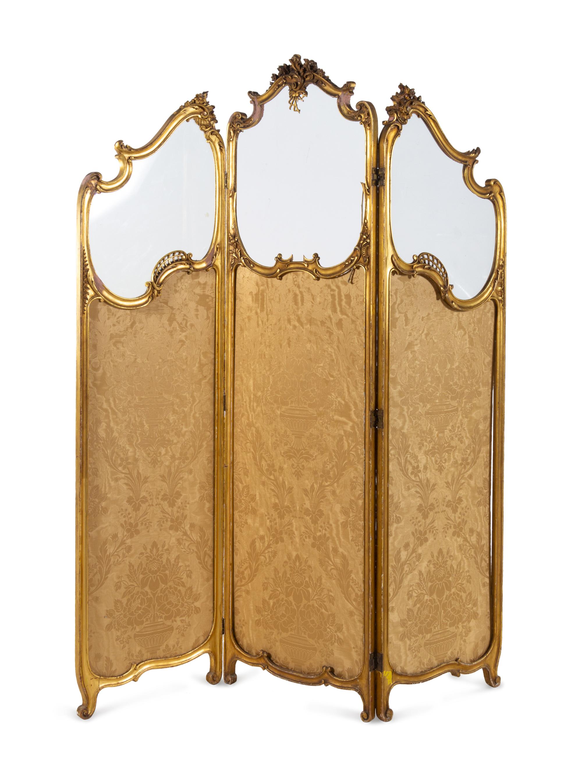 A Louis XV Style Giltwood Three-Panel Floor Screen