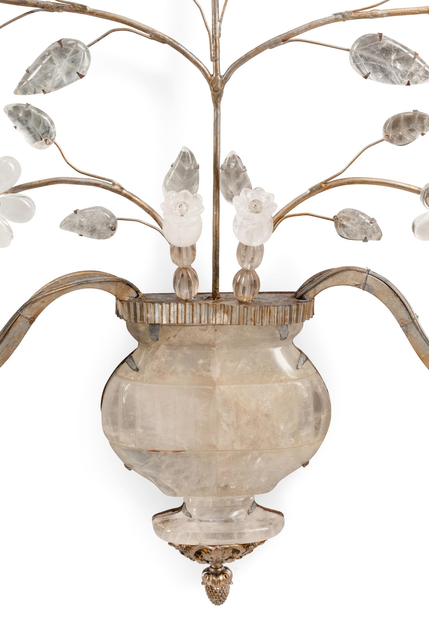 A Pair of Rock Crystal Mounted Two-Light Sconces in the Style of Maison Baguès