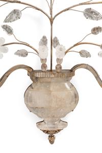 A Pair of Rock Crystal Mounted Two-Light Sconces in the Style of Maison Baguès