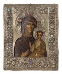 Two Russian Silver Oklad Icons and a Silvered Plaque