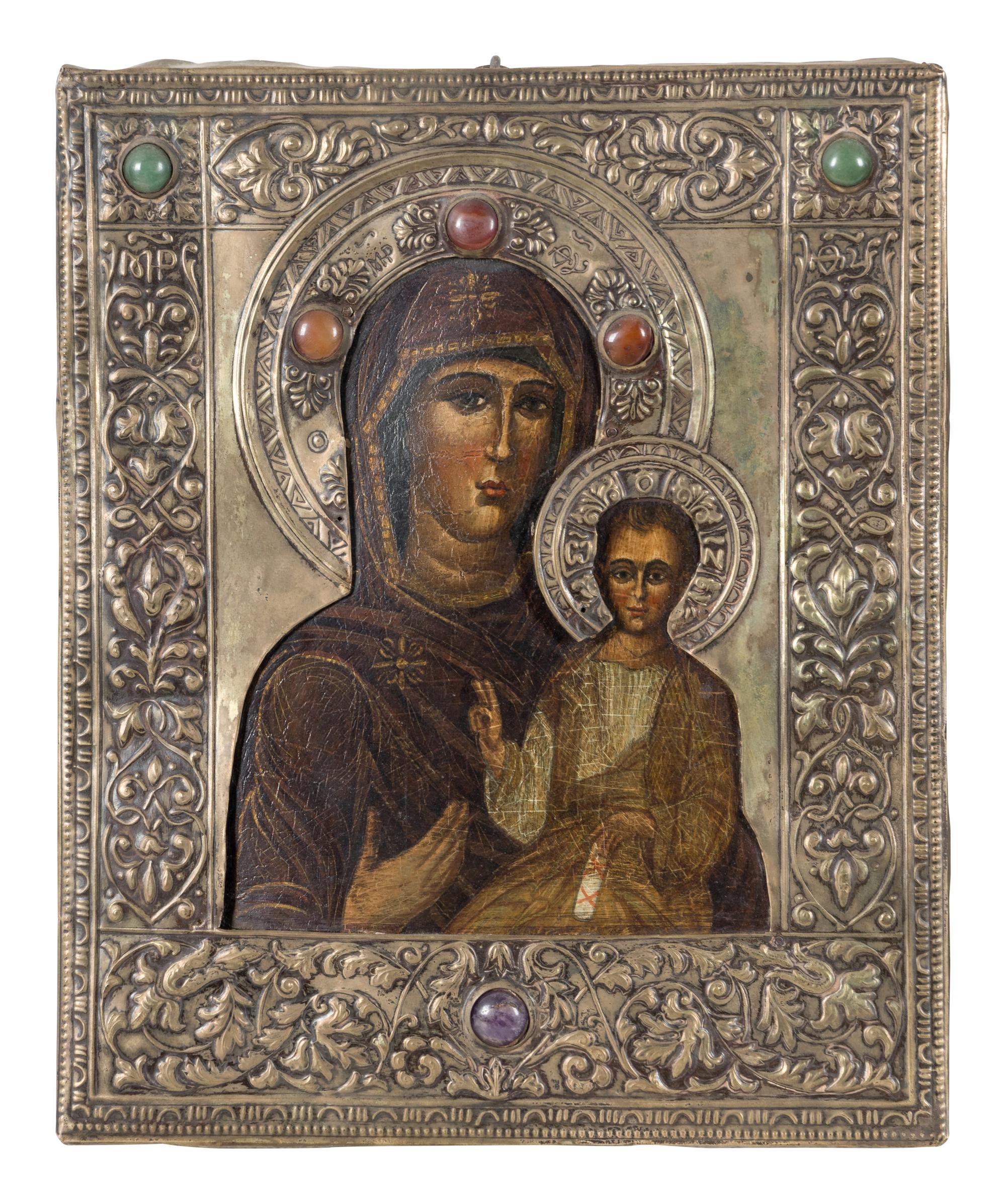 Two Russian Silver Oklad Icons and a Silvered Plaque