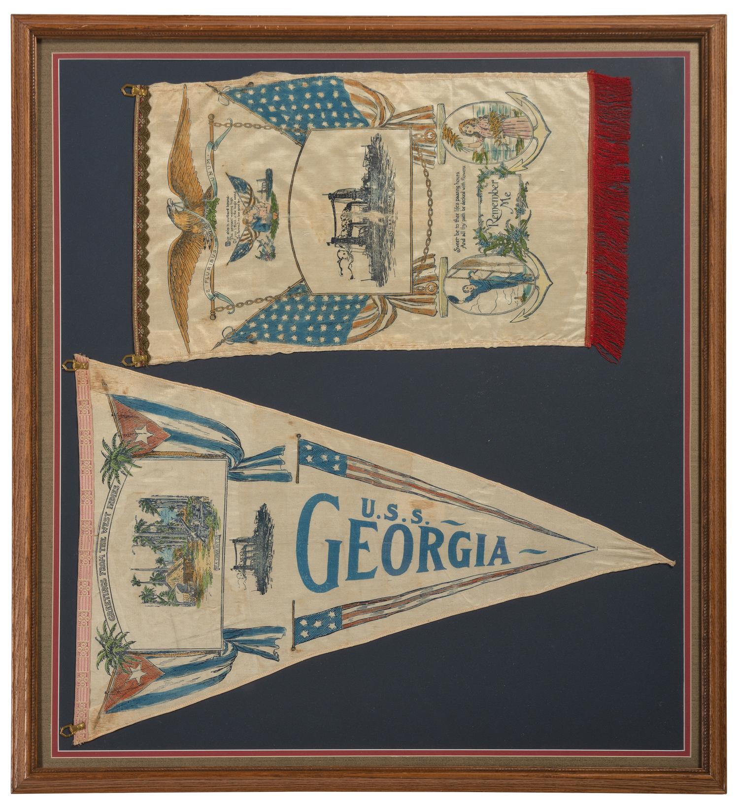 [US NAVY]. Diary kept by Lawrence R. Thompson (1883-1973) while serving on board the USS Georgia and navigating the globe as part of the the Great White Fleet, with document box, naval ephemera, and framed banners.