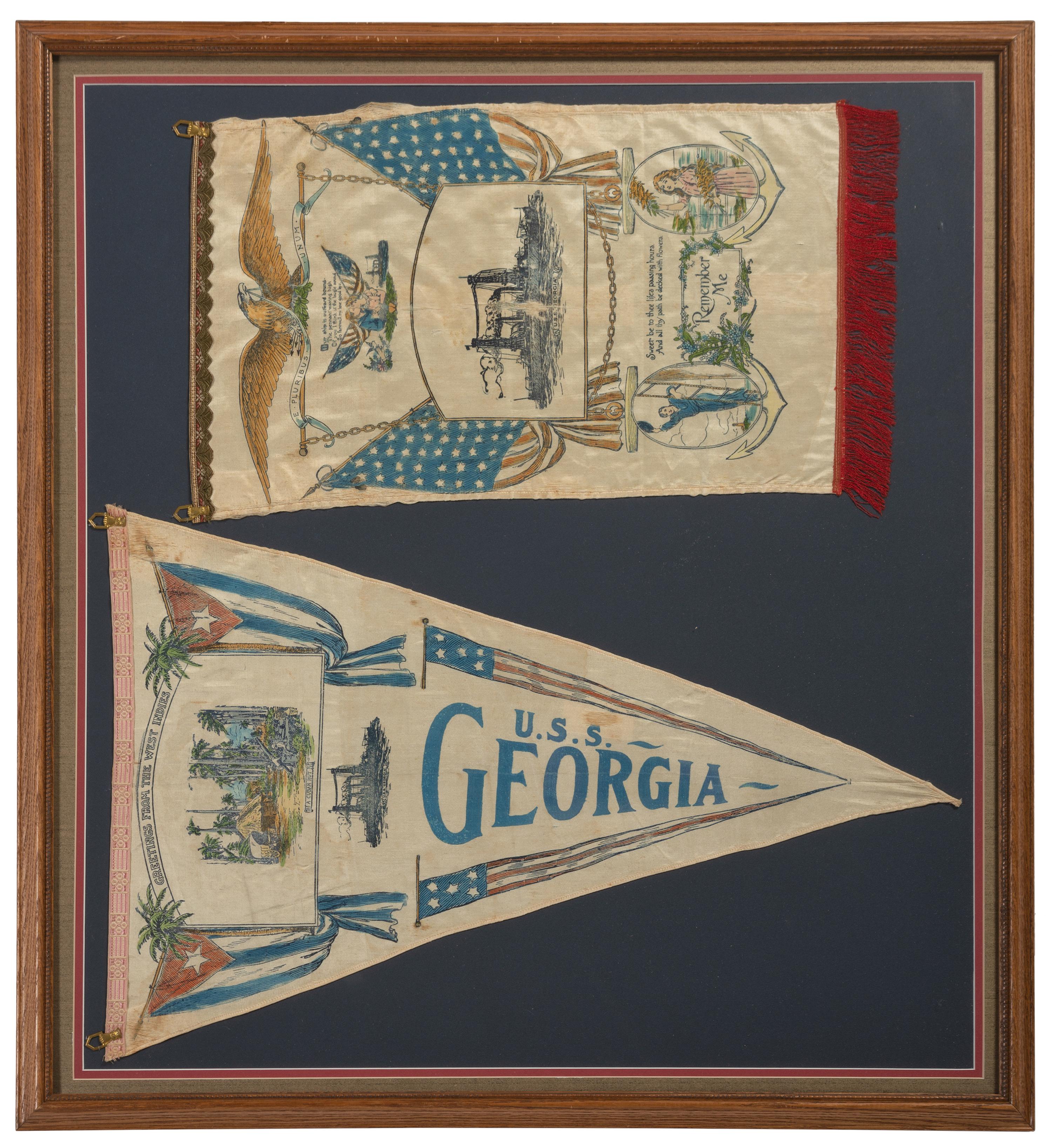 [US NAVY]. Diary kept by Lawrence R. Thompson (1883-1973) while serving on board the USS Georgia and navigating the globe as part of the the Great White Fleet, with document box, naval ephemera, and framed banners.