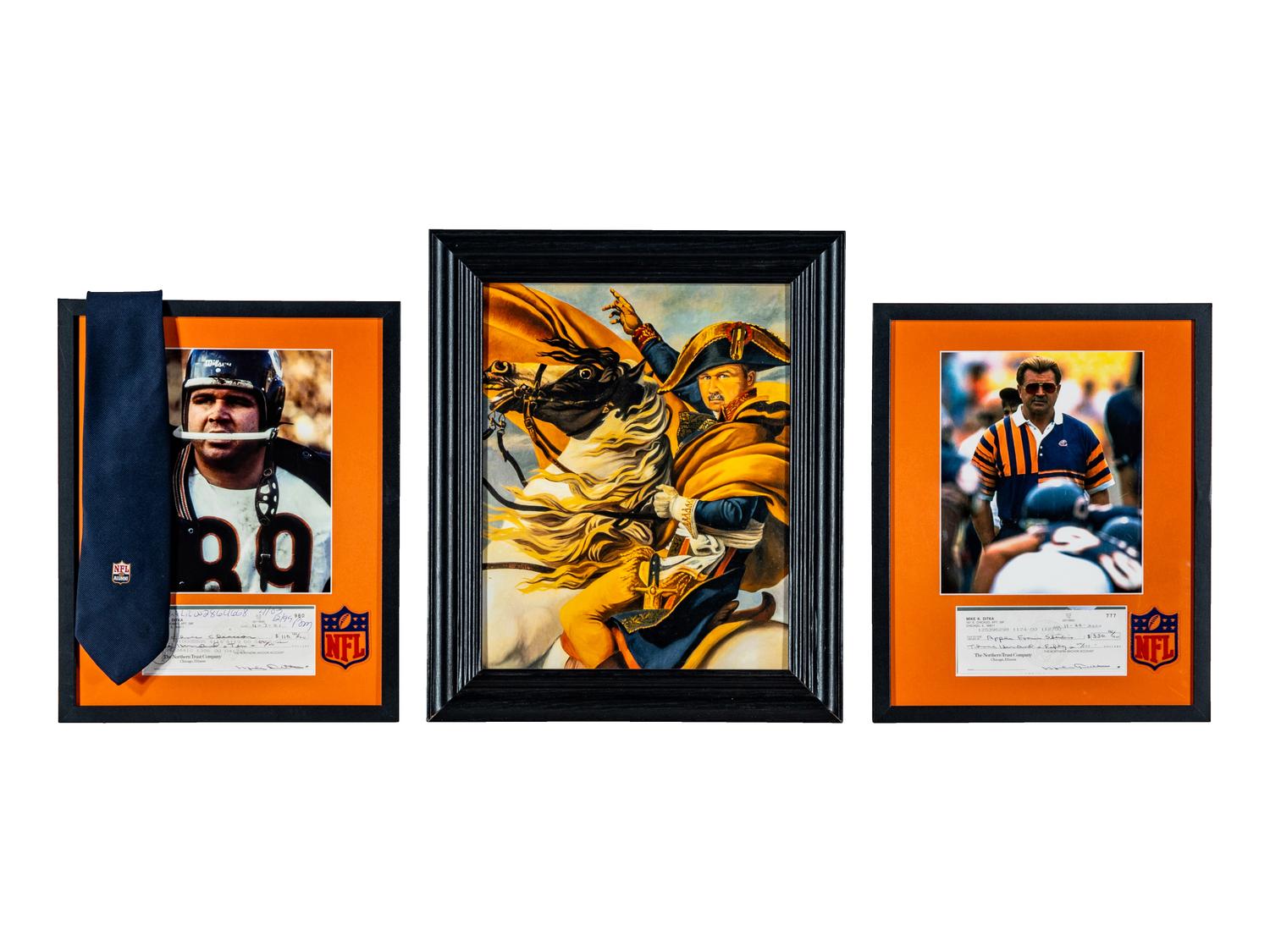 Collection Five of Chicago Bears Legend Mike Ditka's Personal Items Including Alumni Tie Display