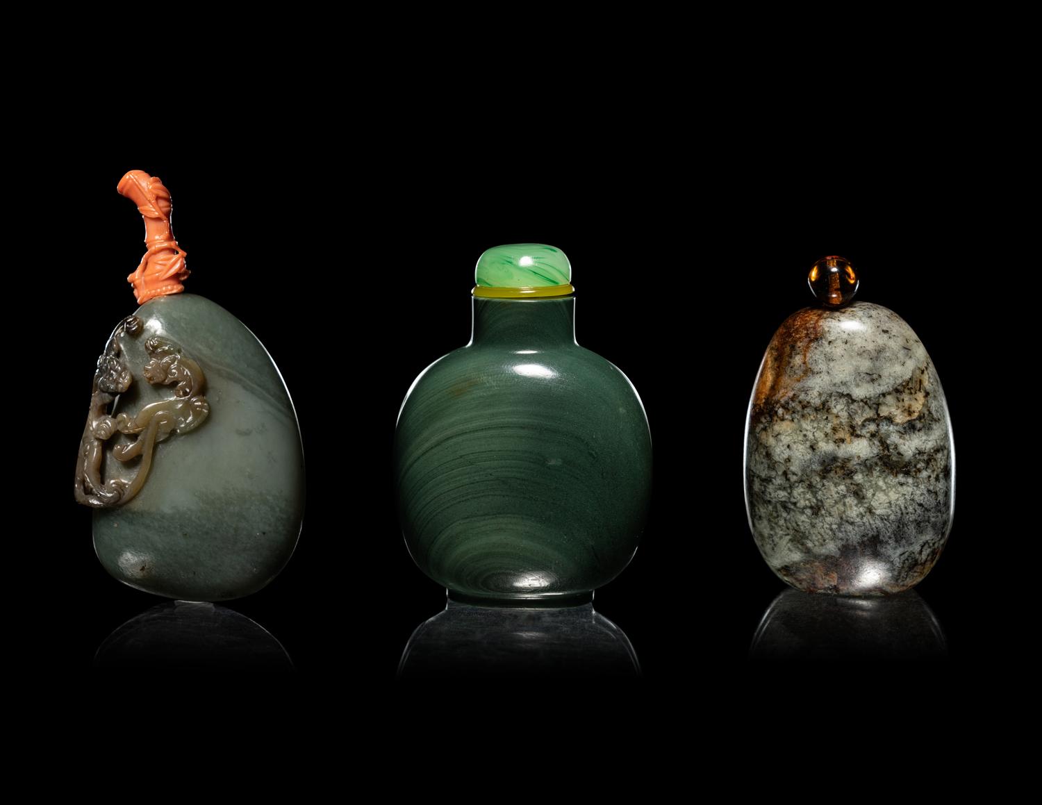 Three Hardstone Snuff Bottles