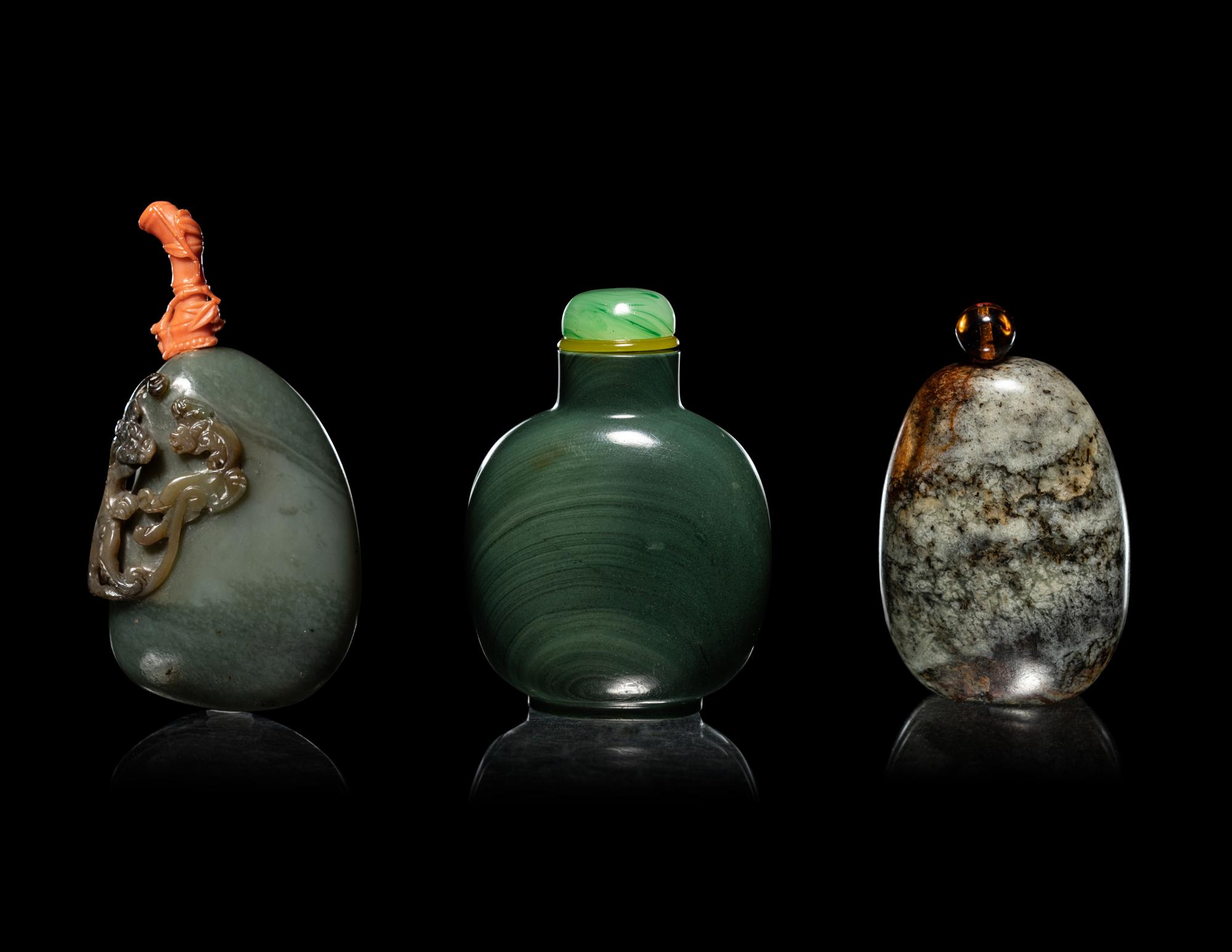 Three Hardstone Snuff Bottles