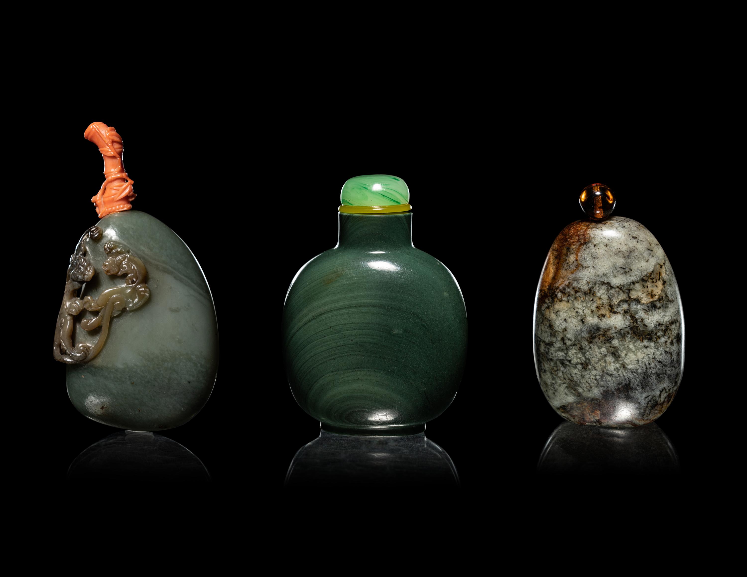 Three Hardstone Snuff Bottles