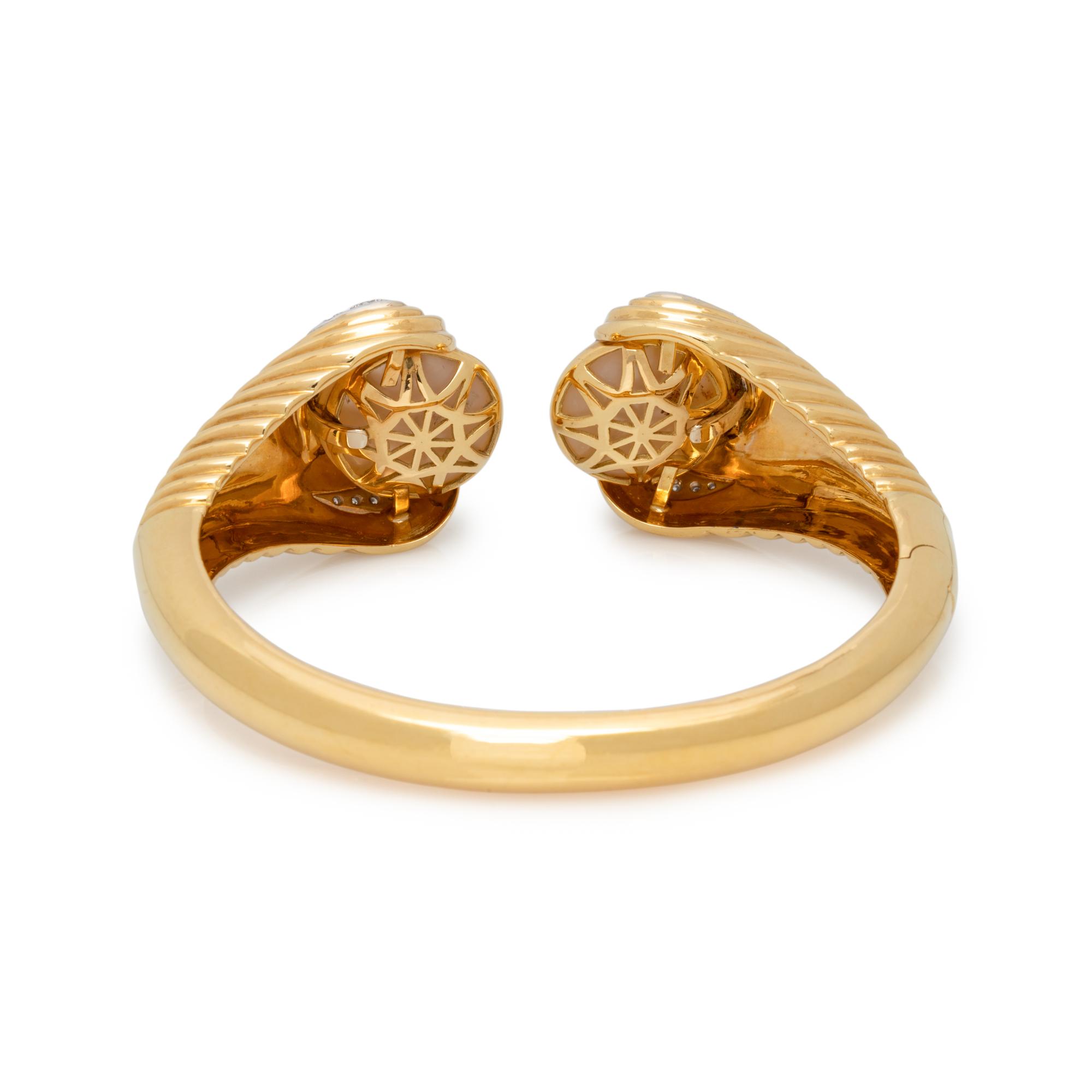 YELLOW GOLD, CULTURED MABE PEARL AND DIAMOND CUFF BRACELET