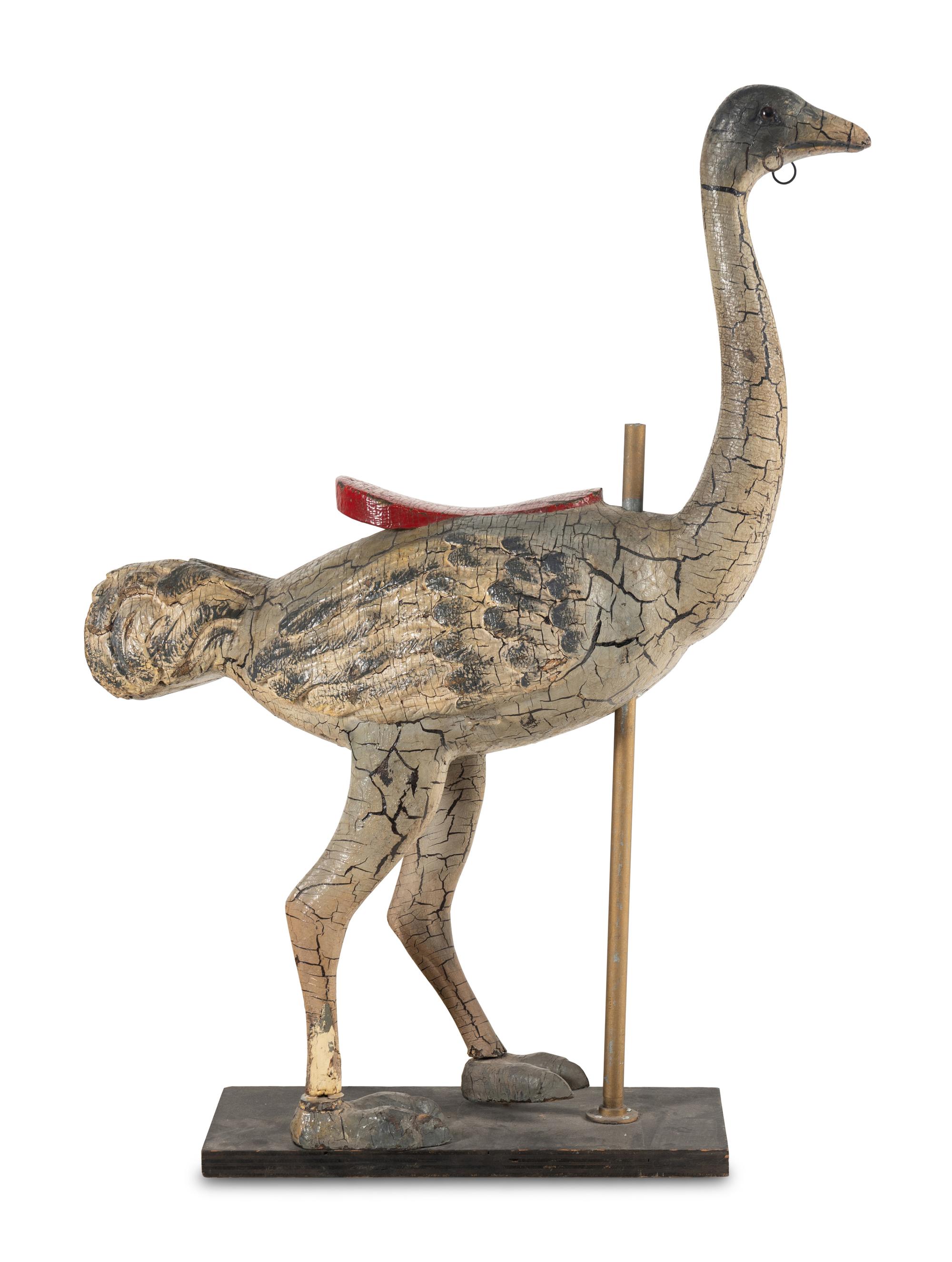 A Carved and Painted Wood Ostrich Carousel Figure