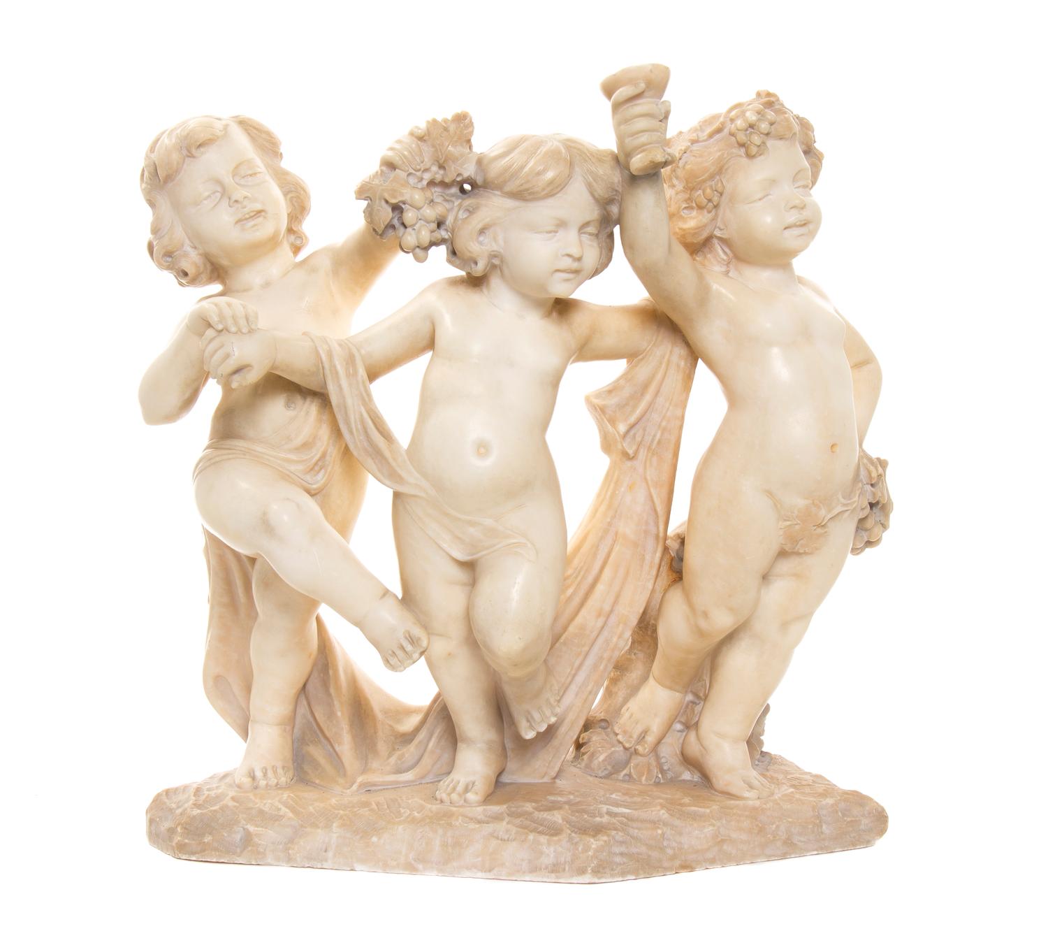 A Continental Carved Marble Figural Group, Height 14 inches.