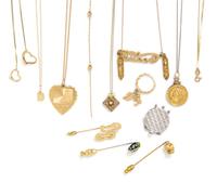 A Collection of 14 Karat Gold Jewelry Items, 25.70 dwts.