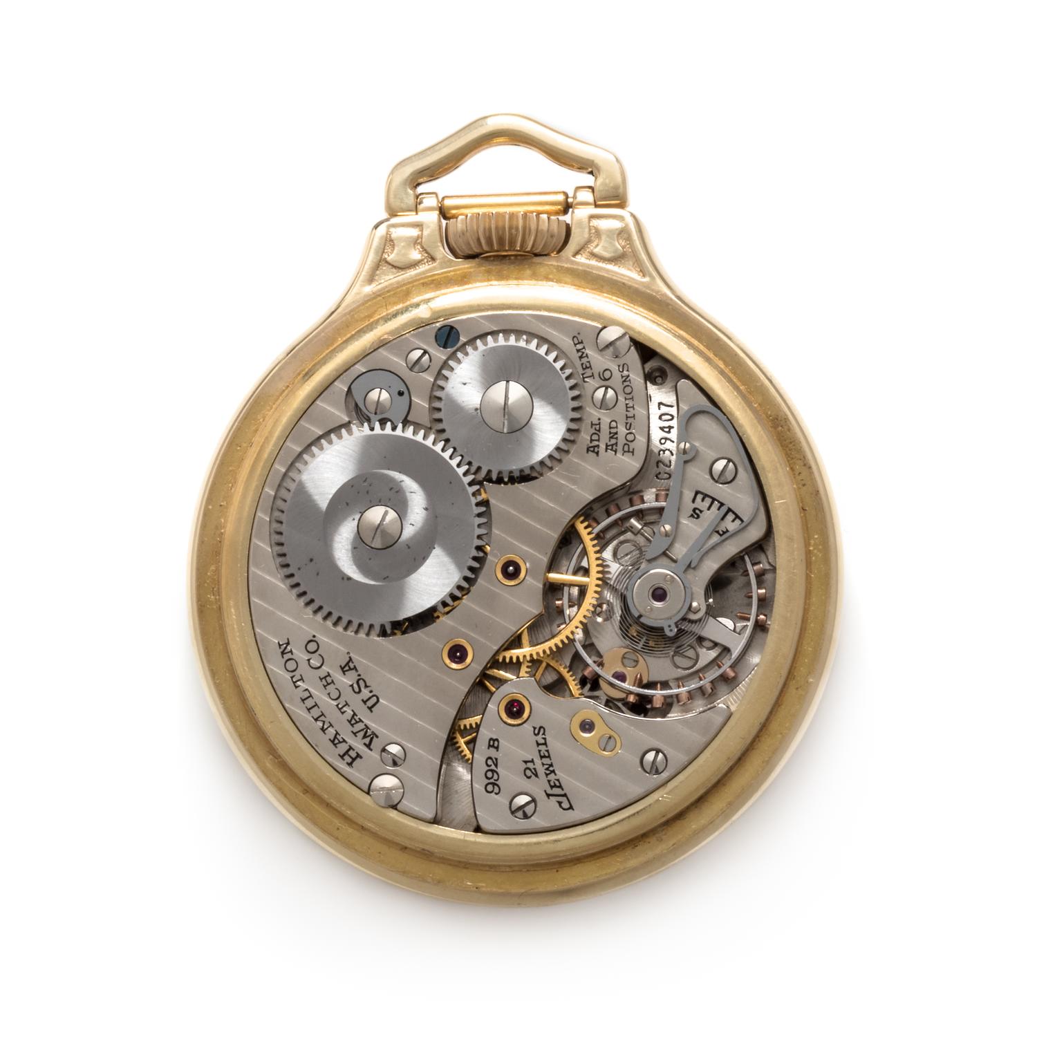 Hamilton, 14K Yellow Gold Open Face 'Railway Special' Pocket Watch, Circa 1948