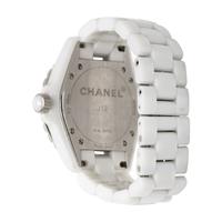 CHANEL, 'J12' CERAMIC AND DIAMOND DATE WATCH, BOX, PAPERS, AND EXTRA LINKS